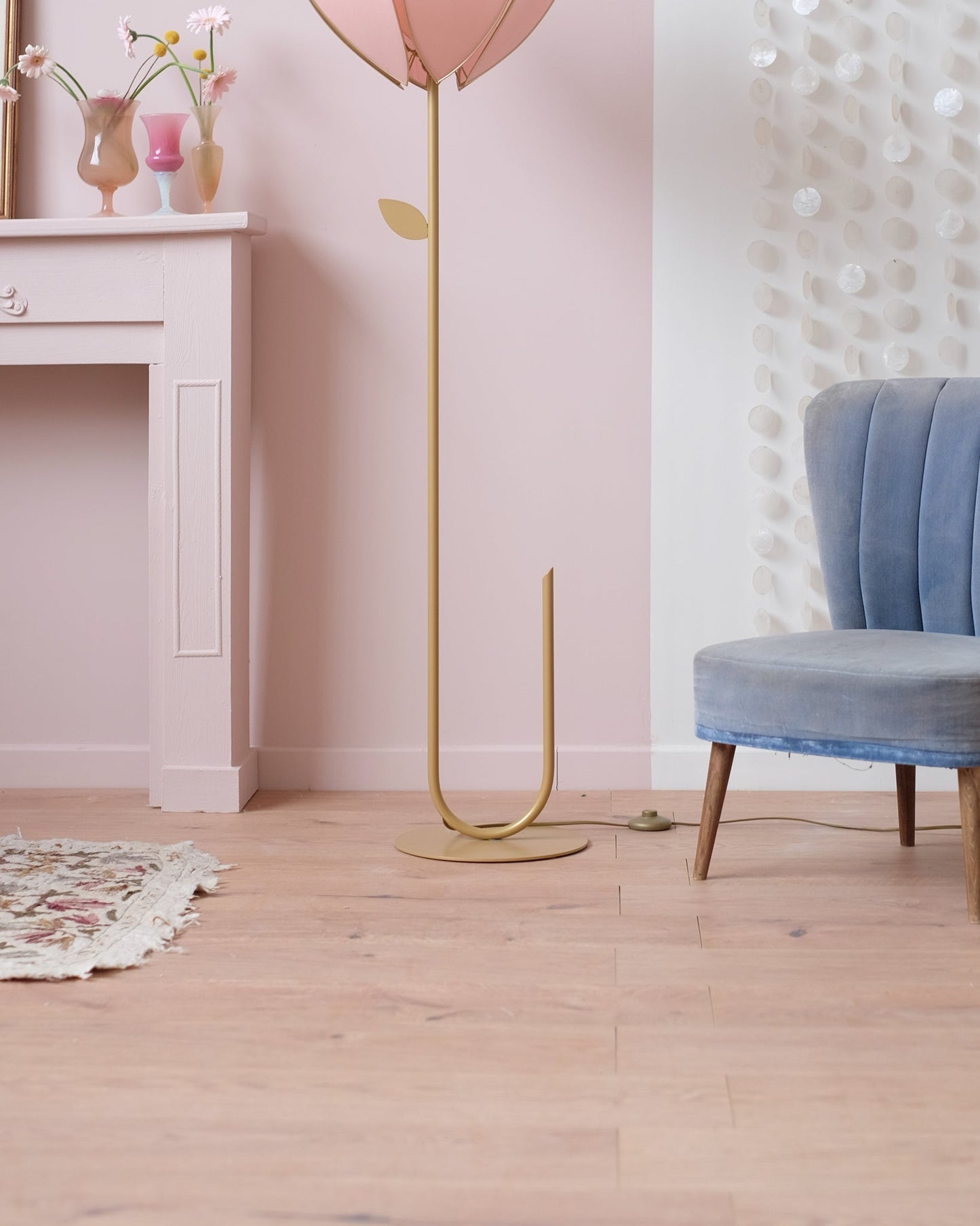 Pied de lampadaire et abat-jour fleur simple