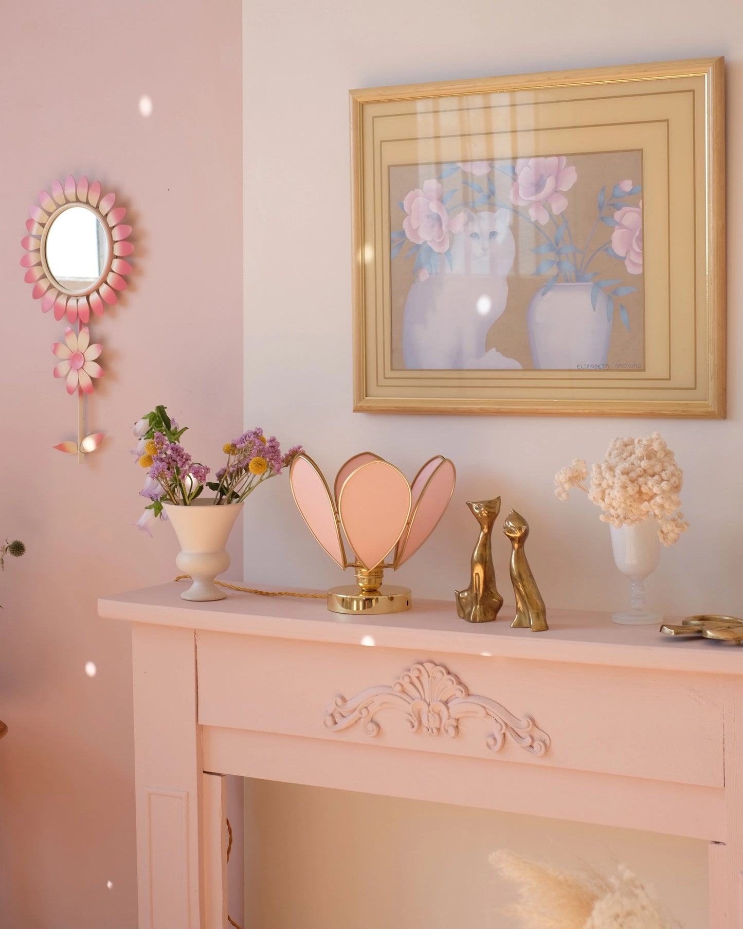 Lampe Fleur à poser - Blush et doré