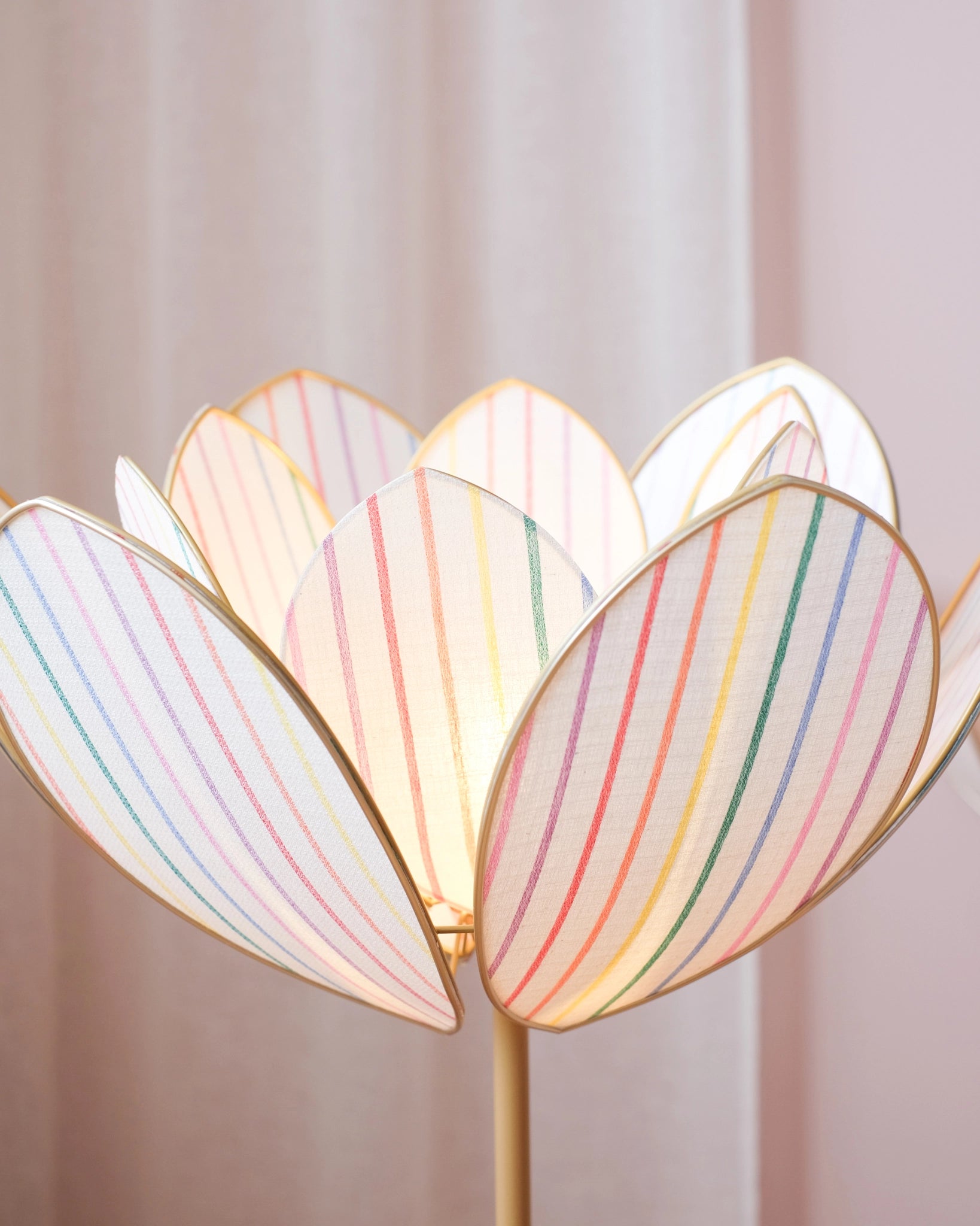 Pied de lampadaire et abat-jour fleur double - Rayures multicolores