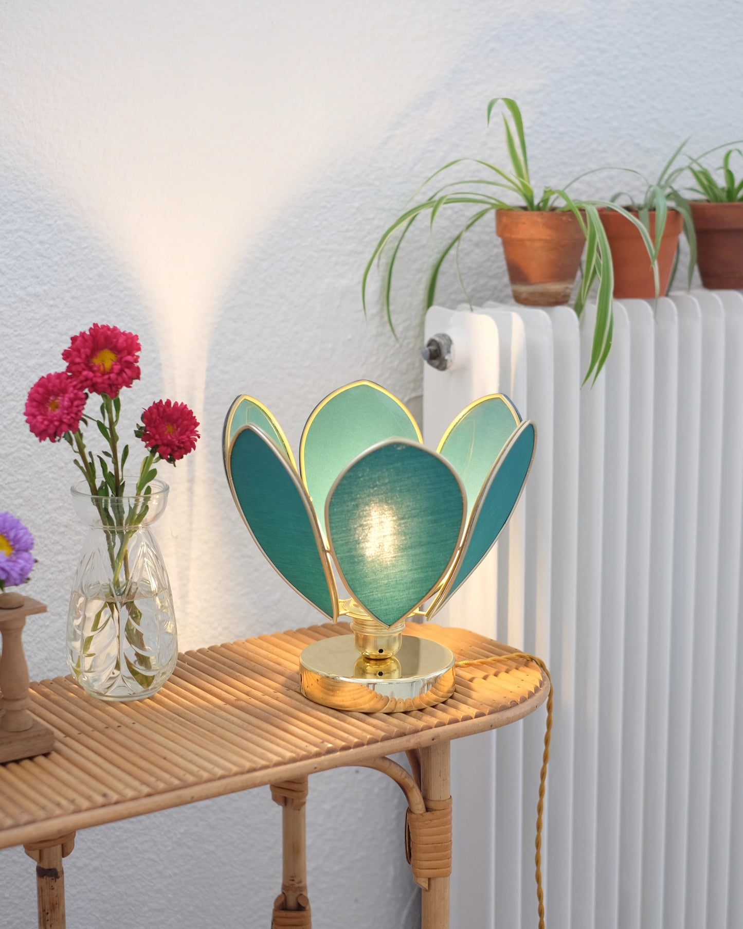 Lampe Fleur à poser - Vert jungle et doré