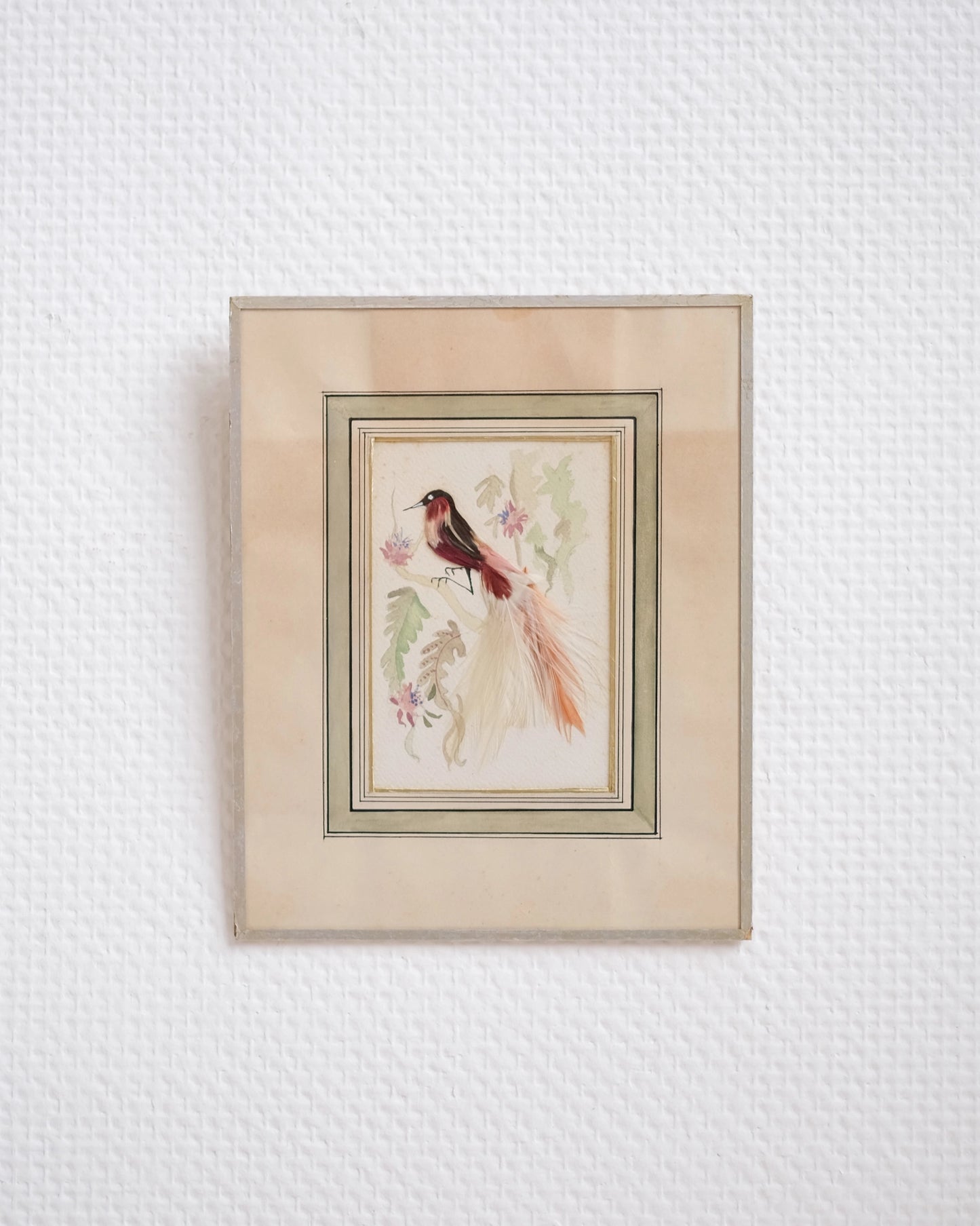 Petite gravure sous verre Oiseau rose