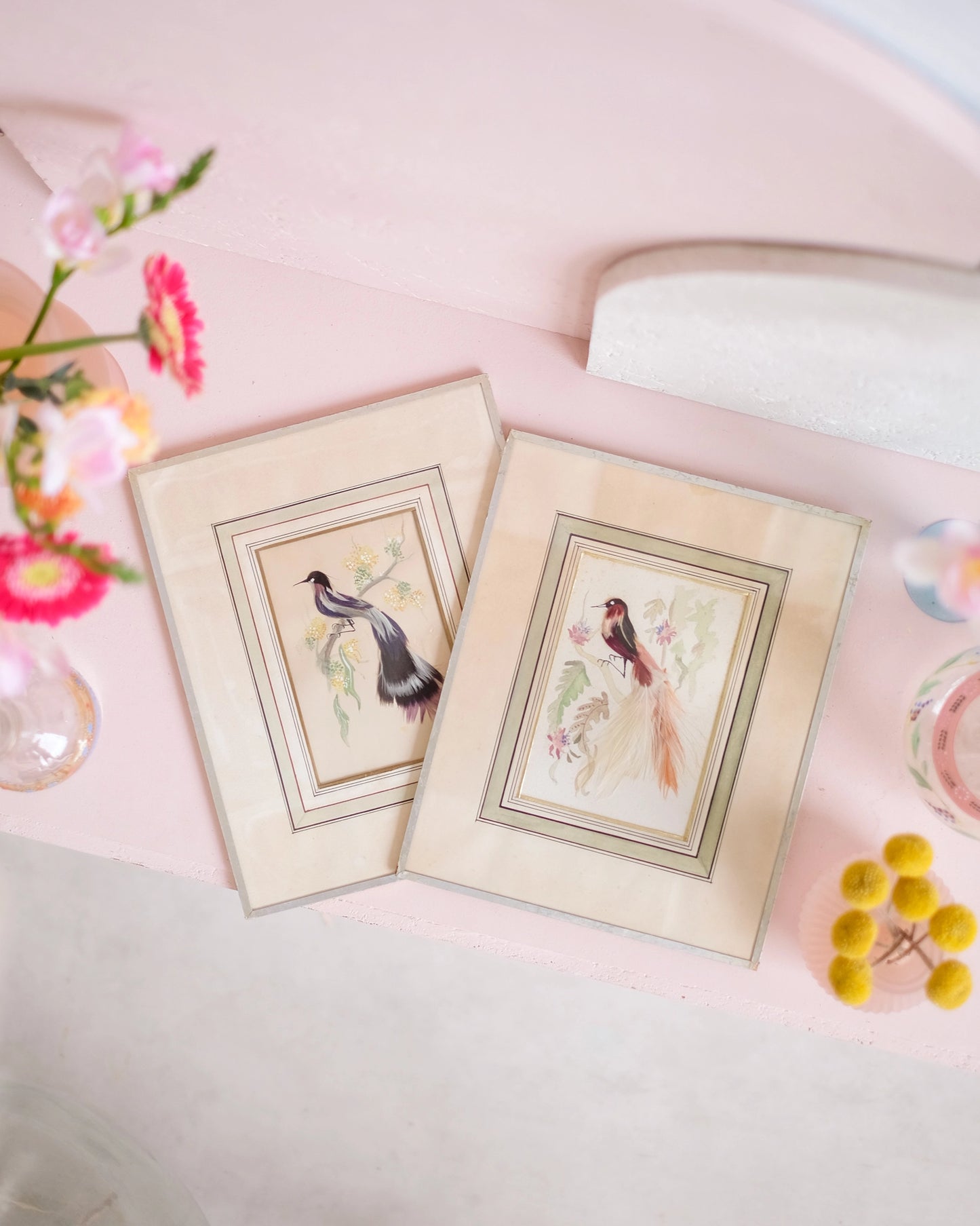 Petite gravure sous verre Oiseau bleu