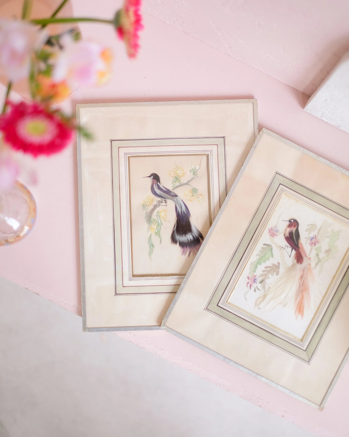 Petite gravure sous verre Oiseau bleu