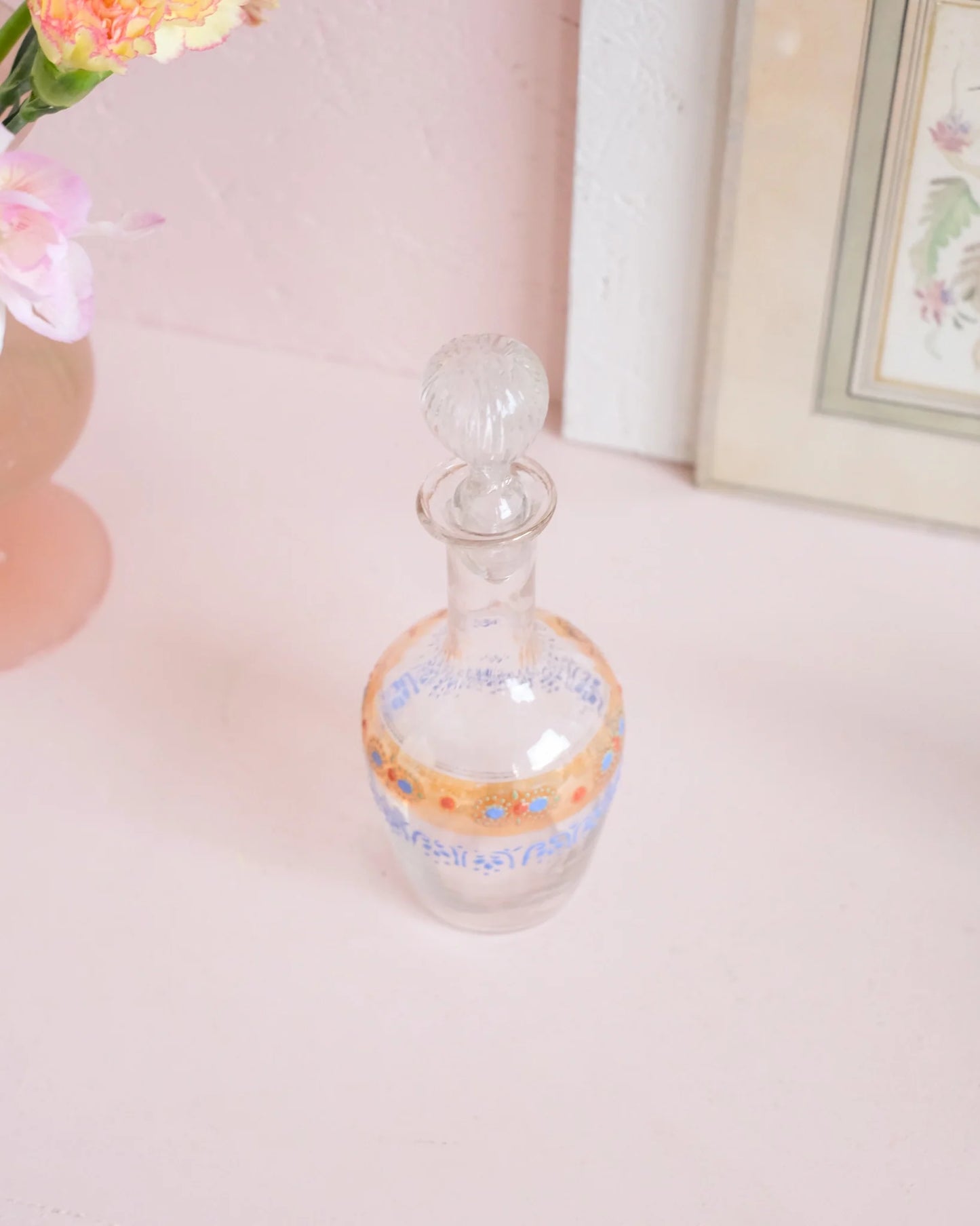 Ancienne carafe en verre et décor émaillé #3