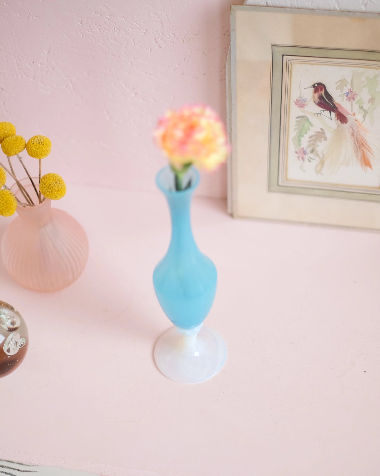 Ancien soliflore en opaline turquoise