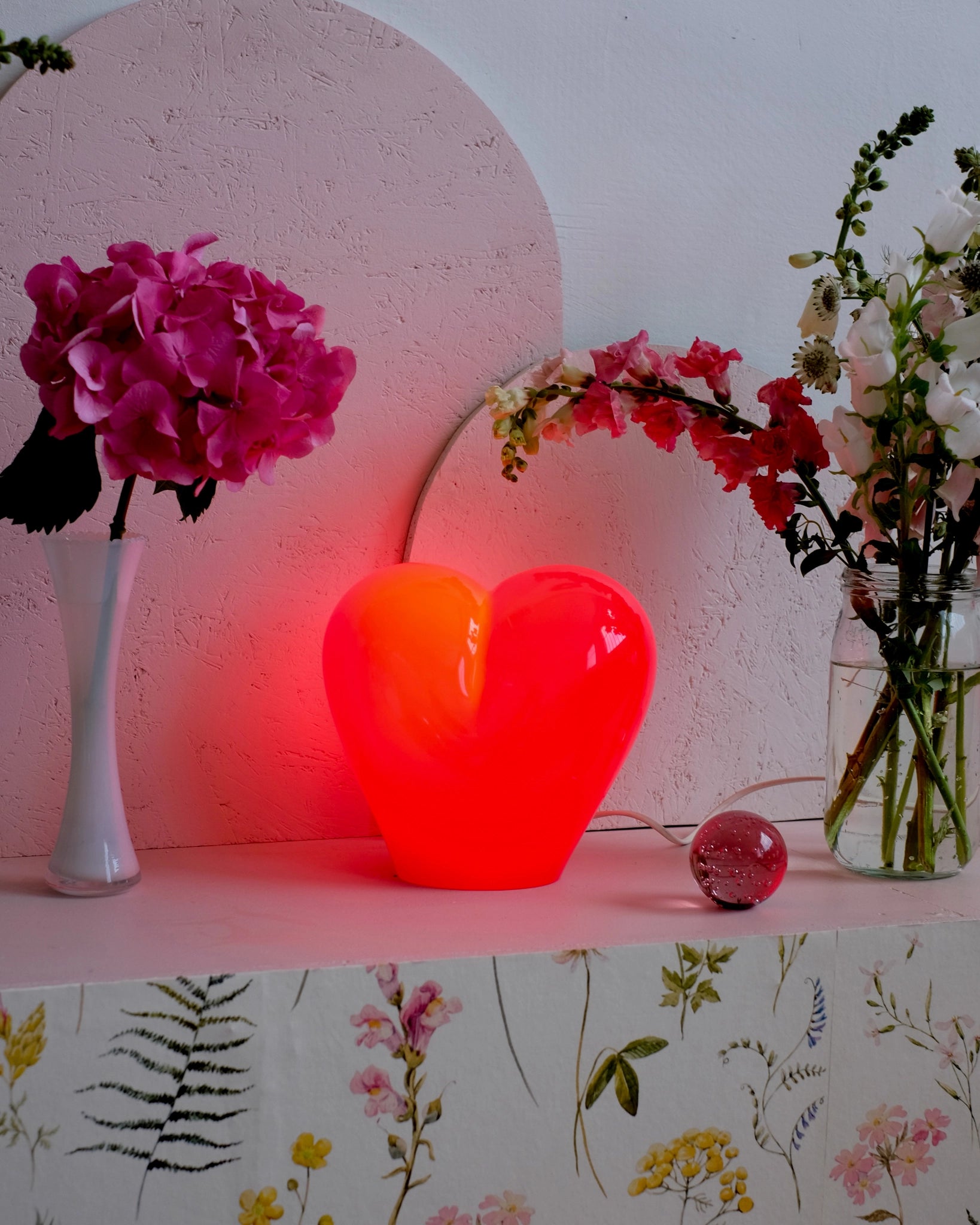 Lampe coeur vintage en verre