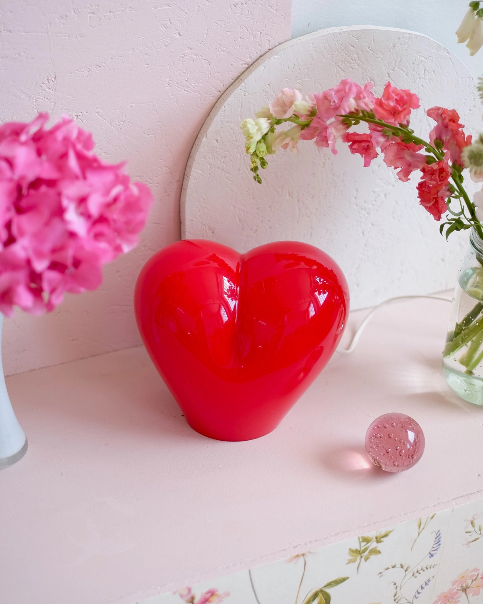 Lampe coeur vintage en verre