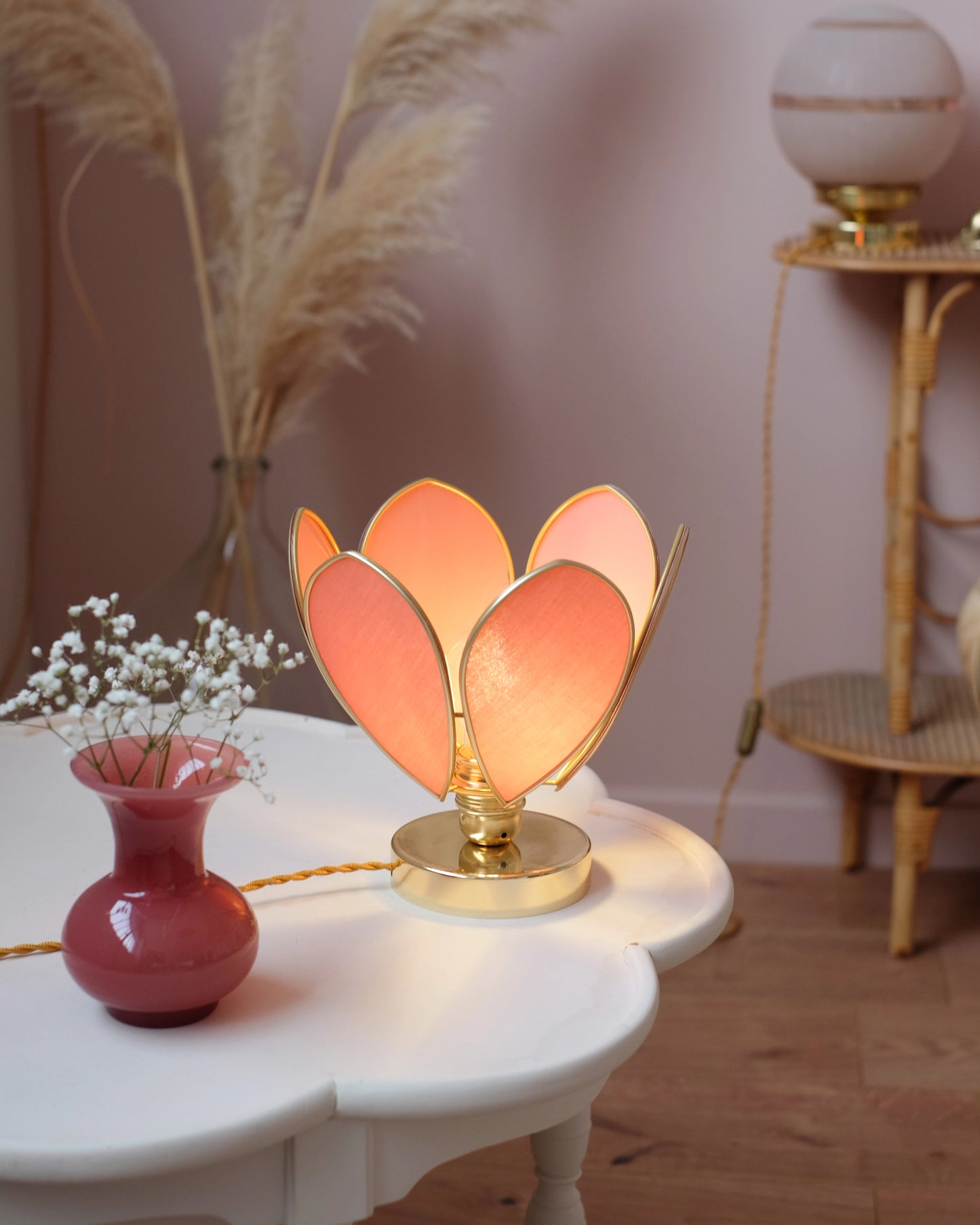 Lampe Fleur à poser - Terracotta et doré
