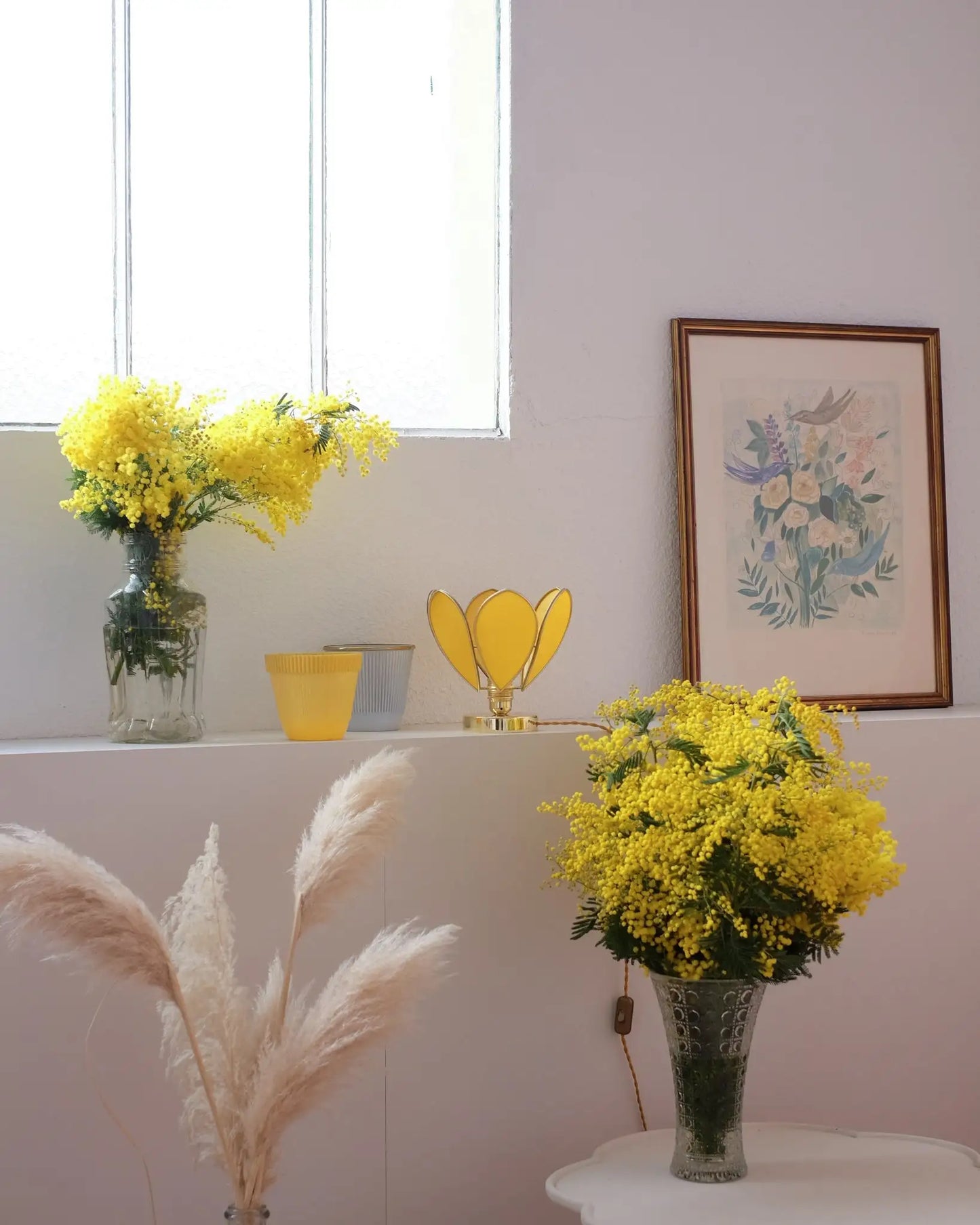 Lampe Fleur à poser - Mimosa et doré