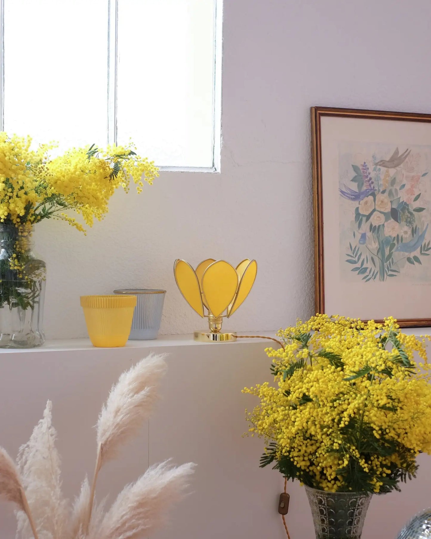 Lampe Fleur à poser - Mimosa et doré