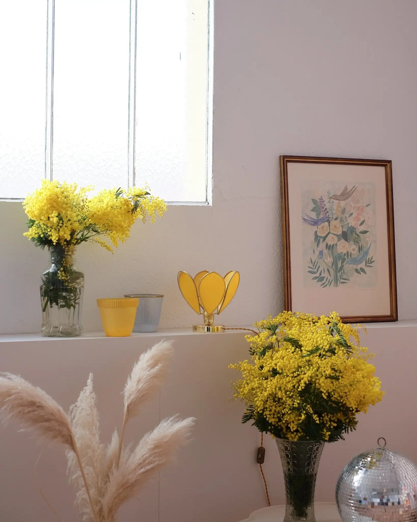 Lampe Fleur à poser - Mimosa et doré