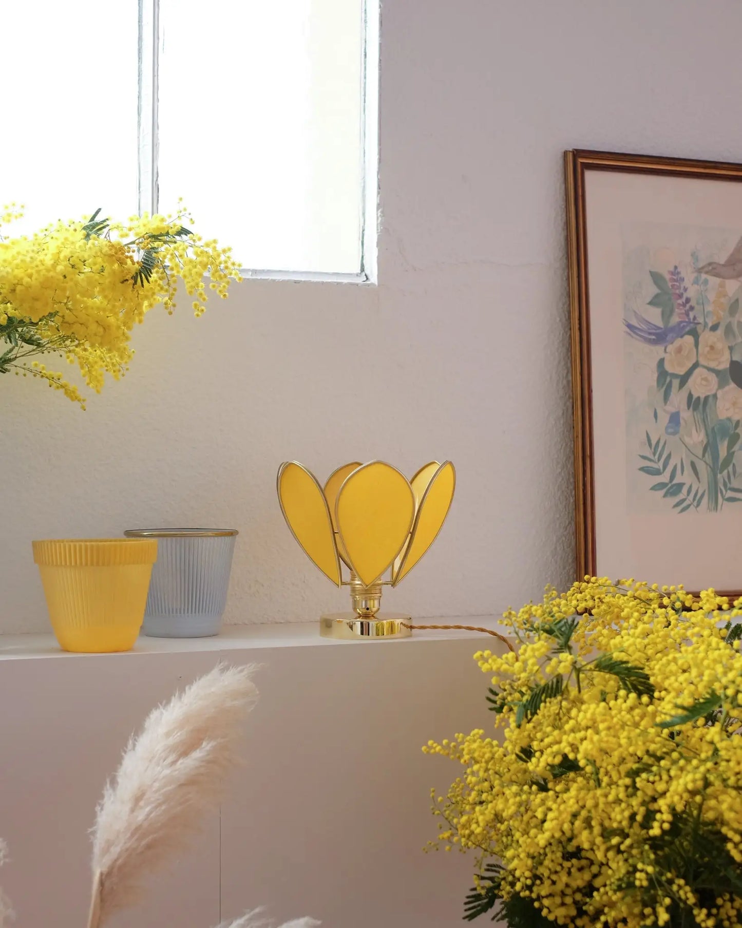 Lampe Fleur à poser - Mimosa et doré