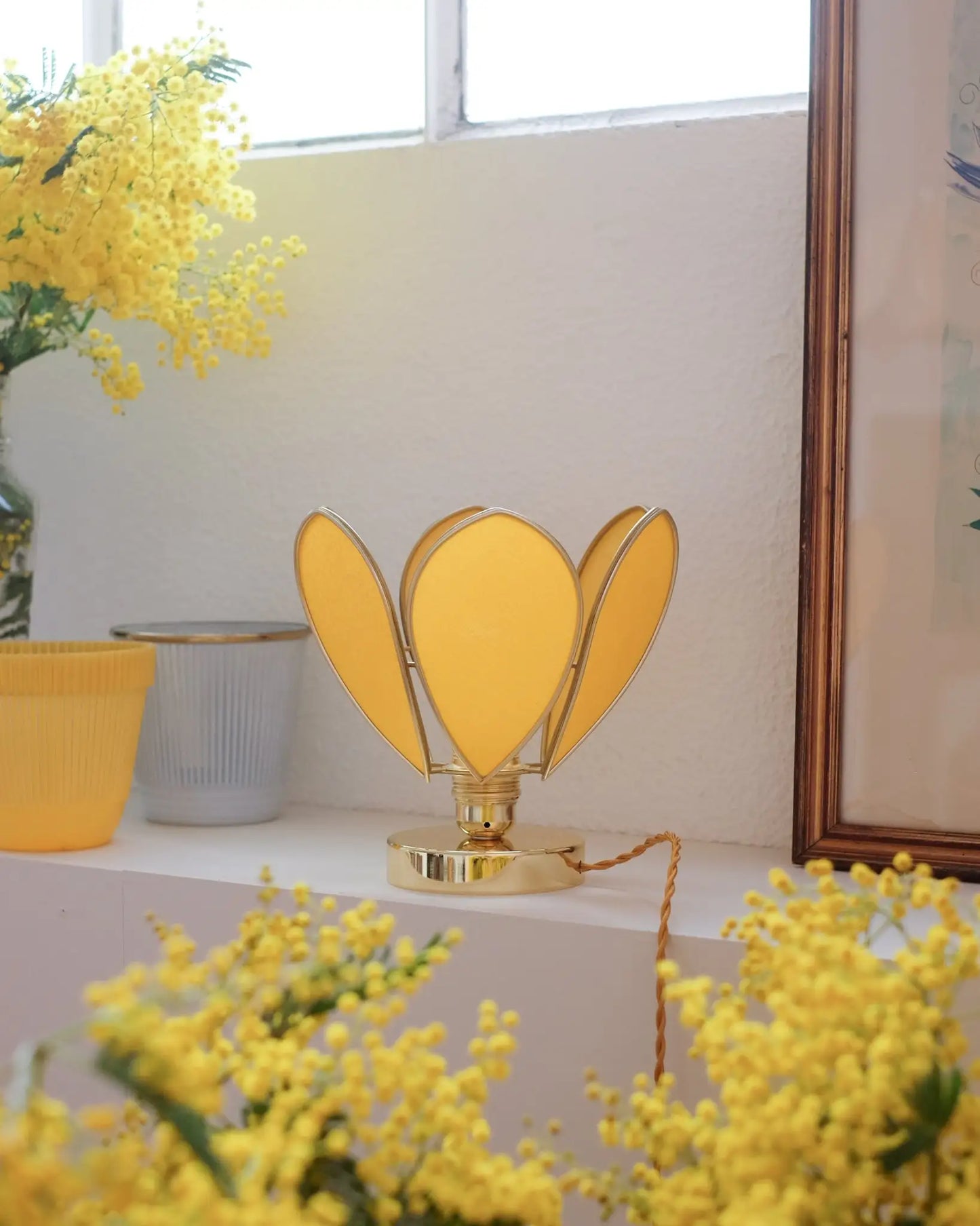 Lampe Fleur à poser - Mimosa et doré