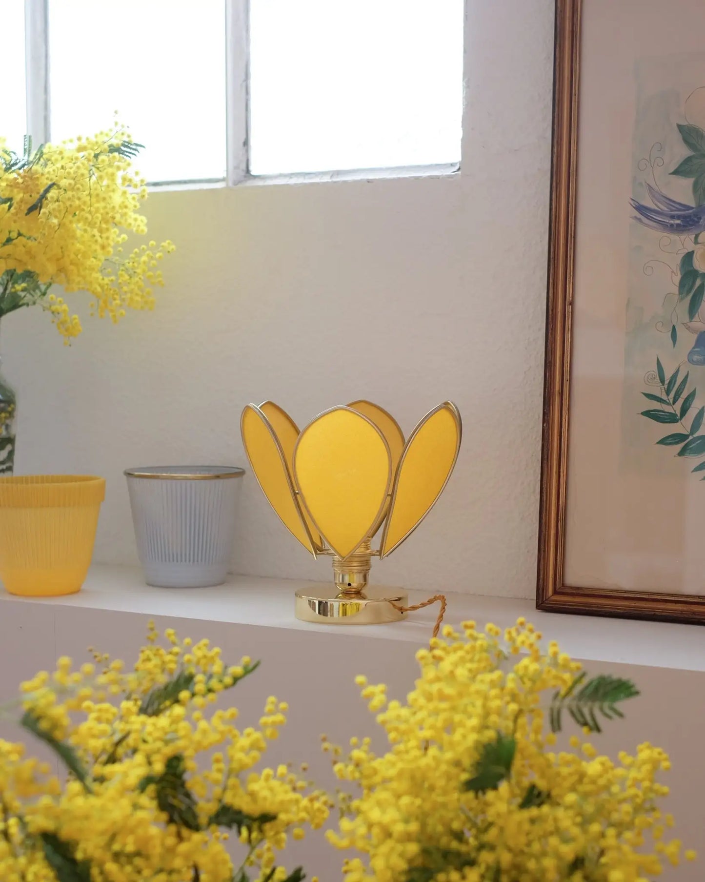 Lampe Fleur à poser - Mimosa et doré