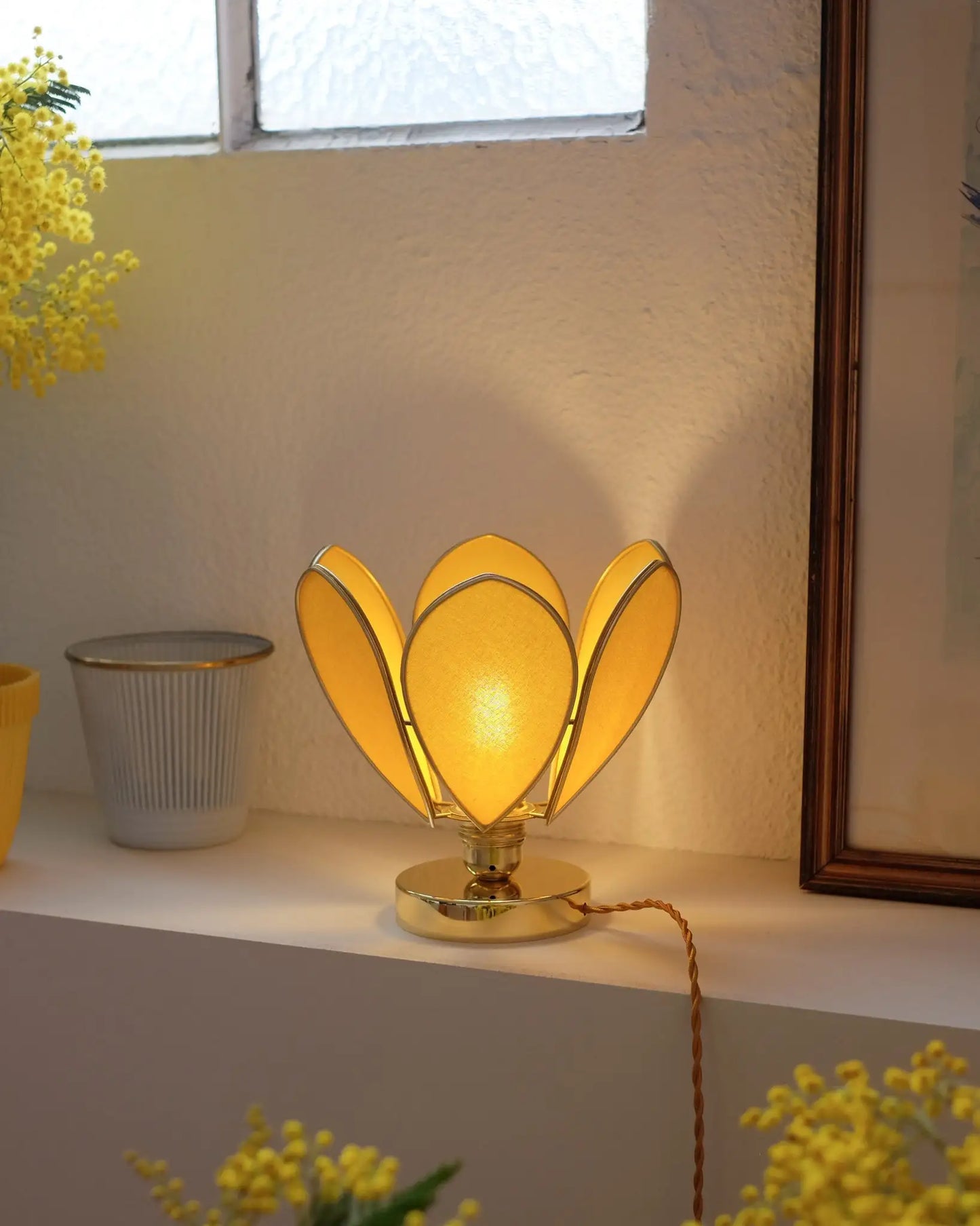 Lampe Fleur à poser - Mimosa et doré