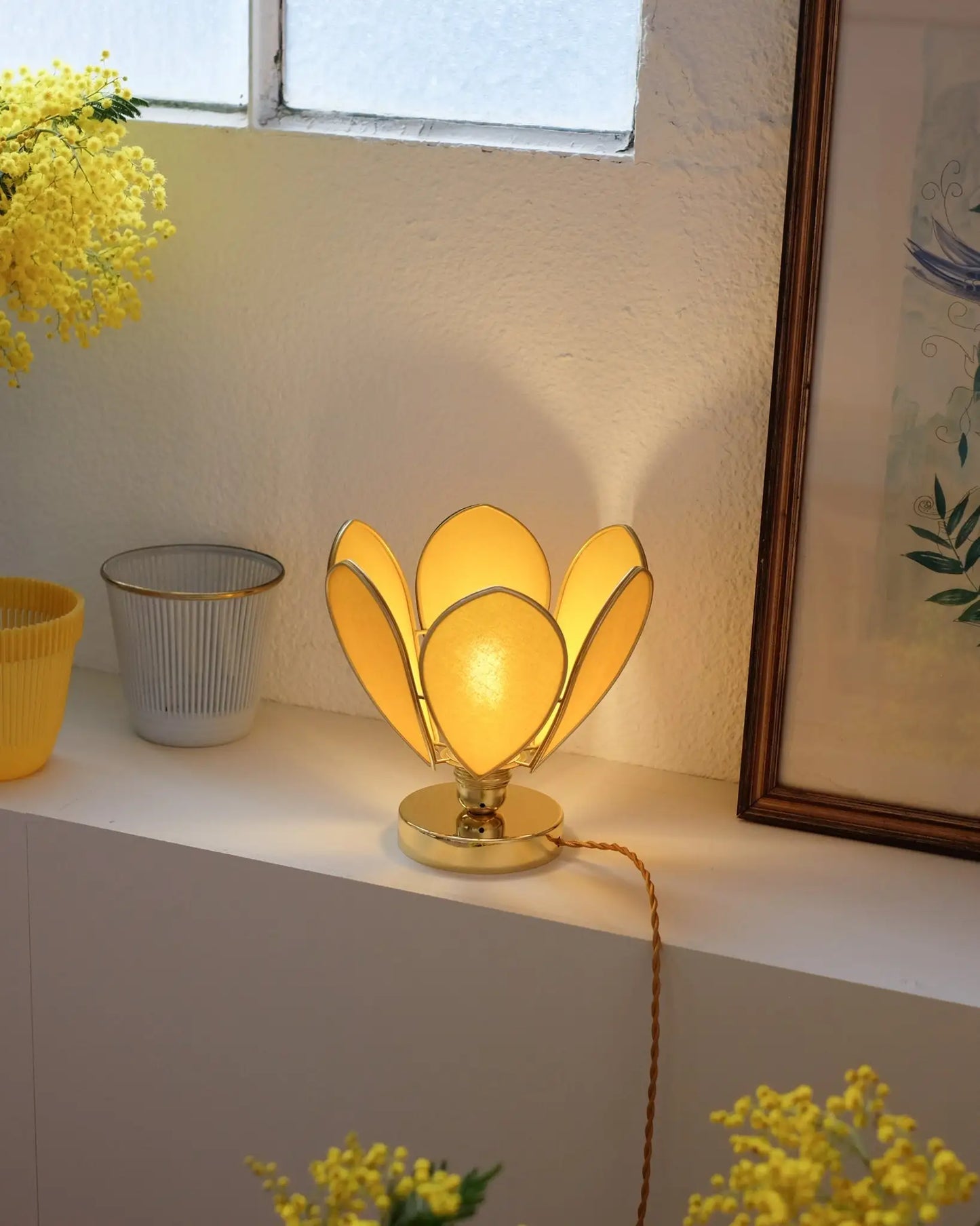 Lampe Fleur à poser - Mimosa et doré