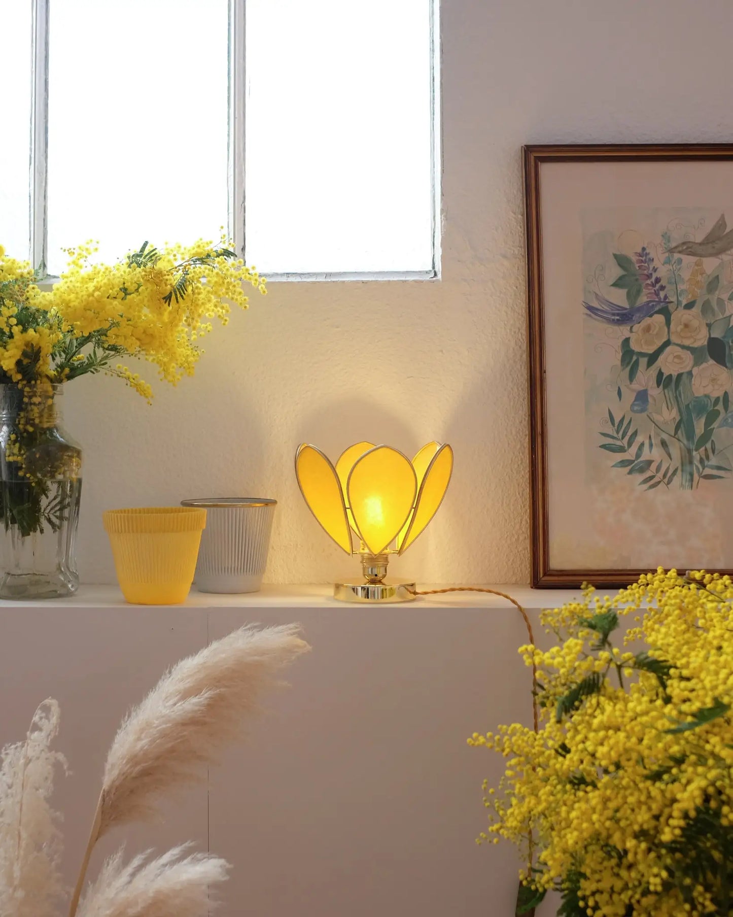 Lampe Fleur à poser - Mimosa et doré