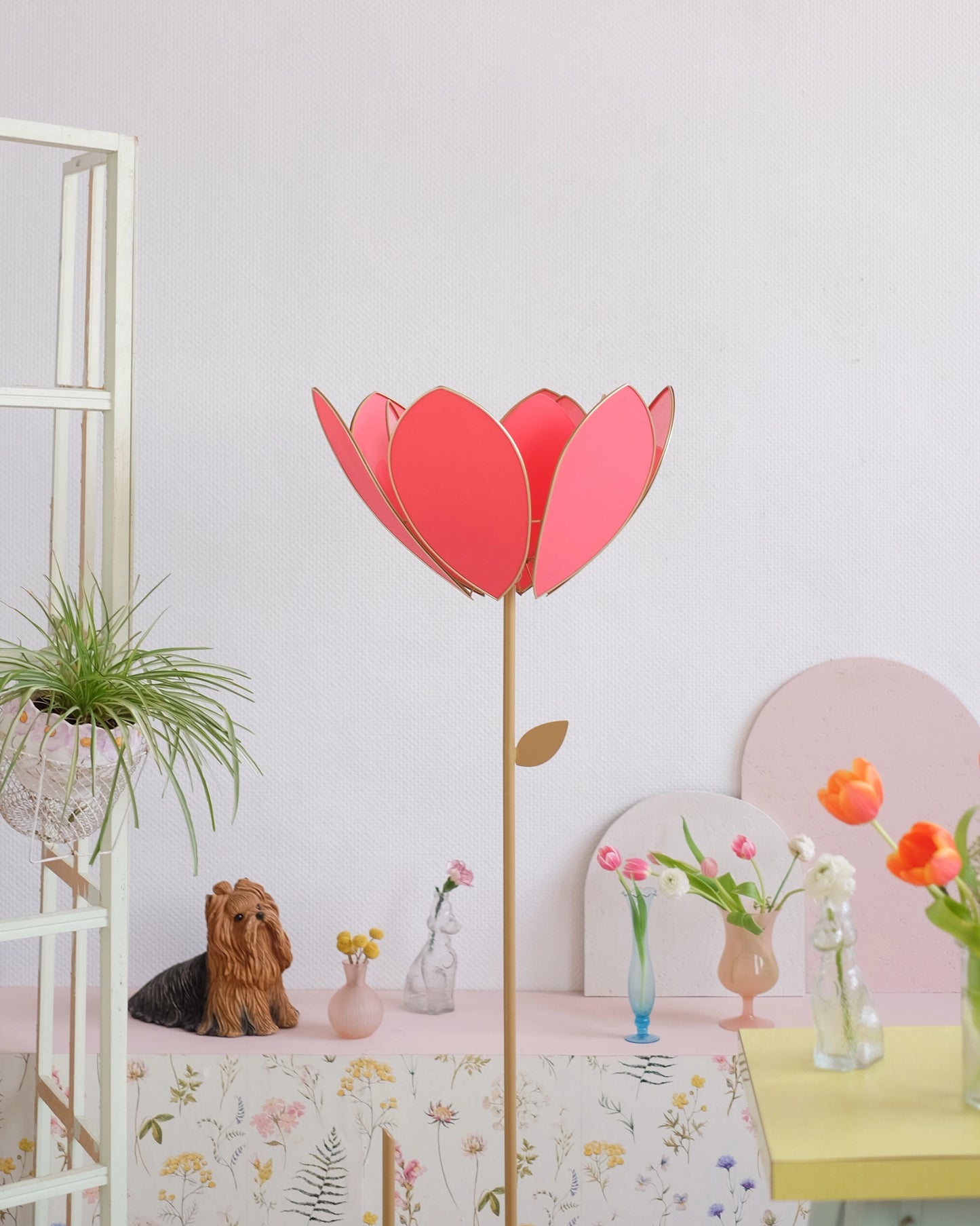Pied de lampadaire et abat-jour fleur double