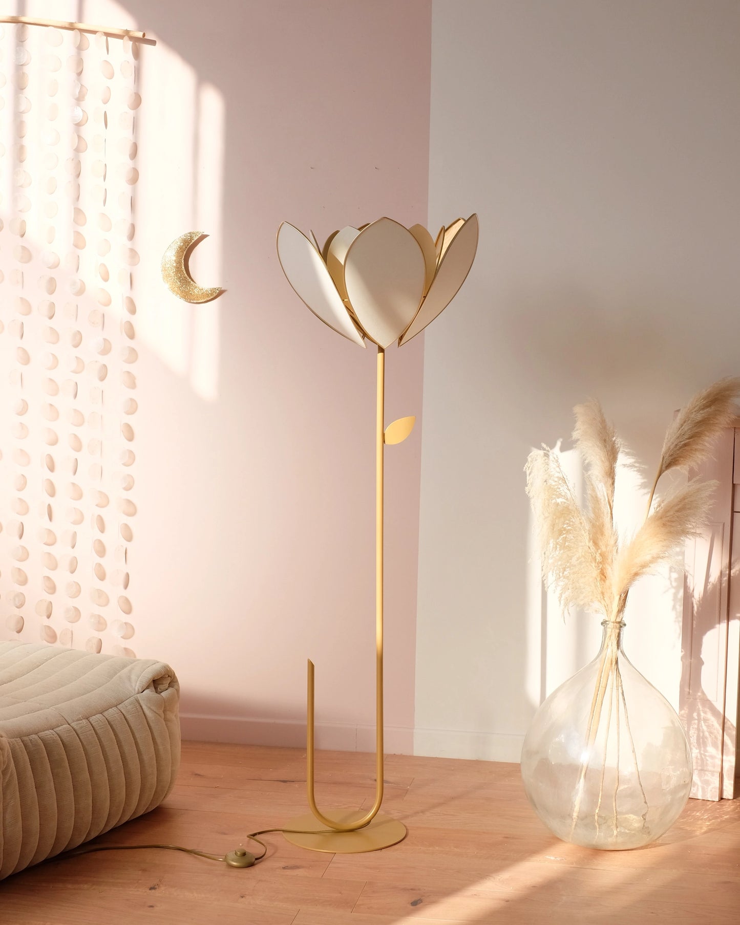 Pied de lampadaire et abat-jour fleur double