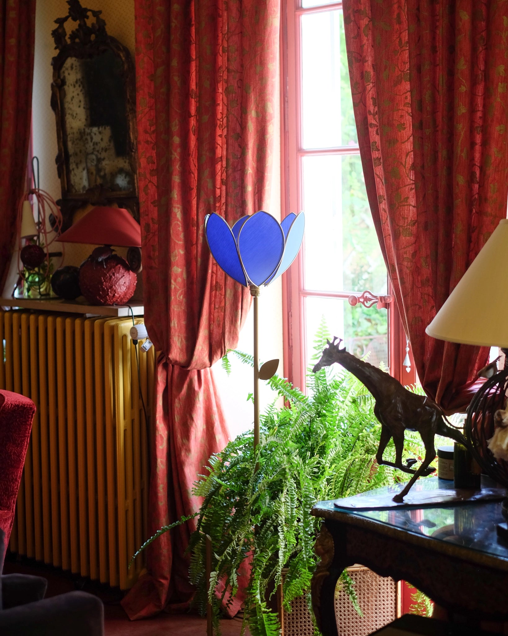 Pied de lampadaire et abat-jour fleur simple - Bleu royal