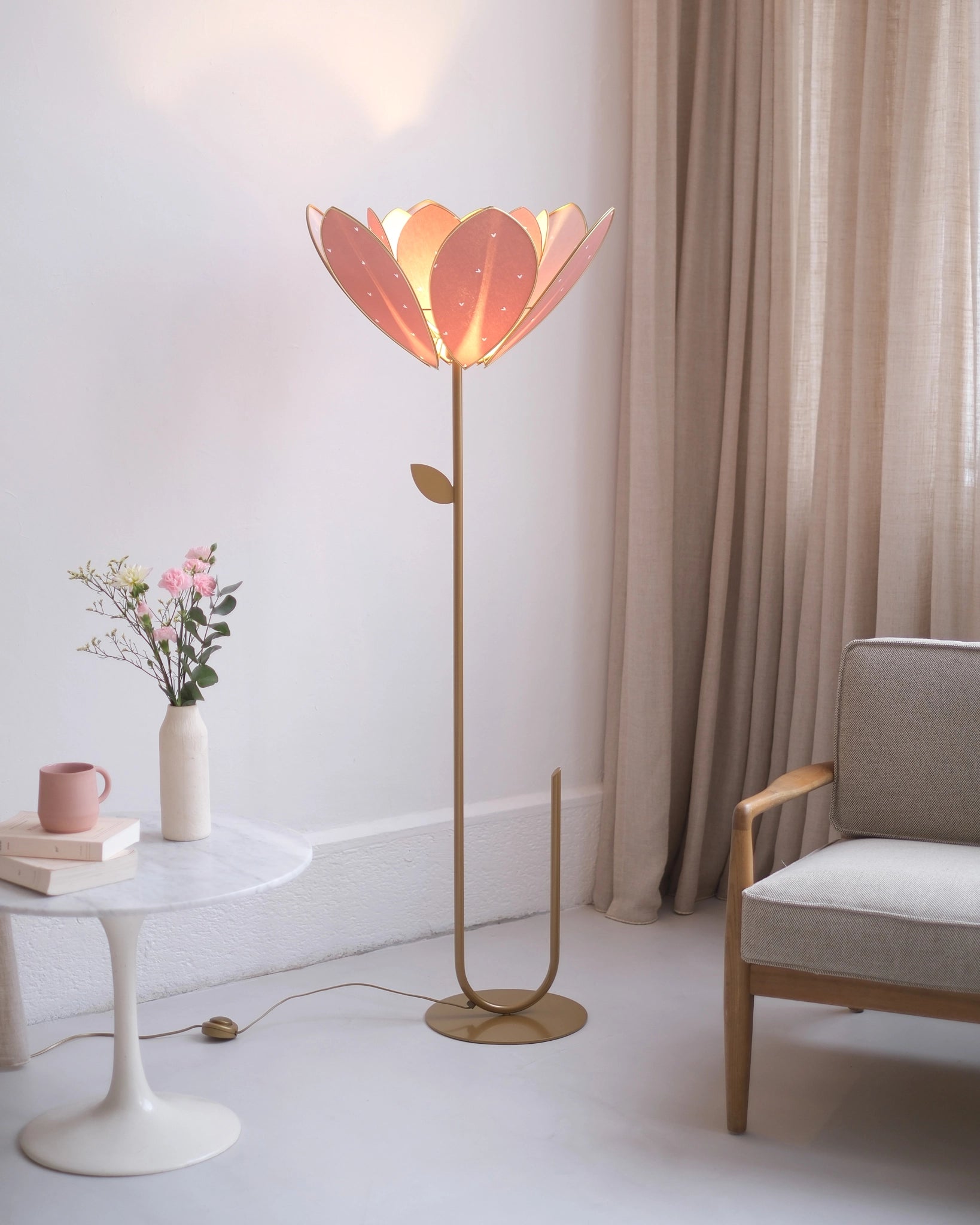 Pied de lampadaire et abat-jour fleur double - Petits coeurs