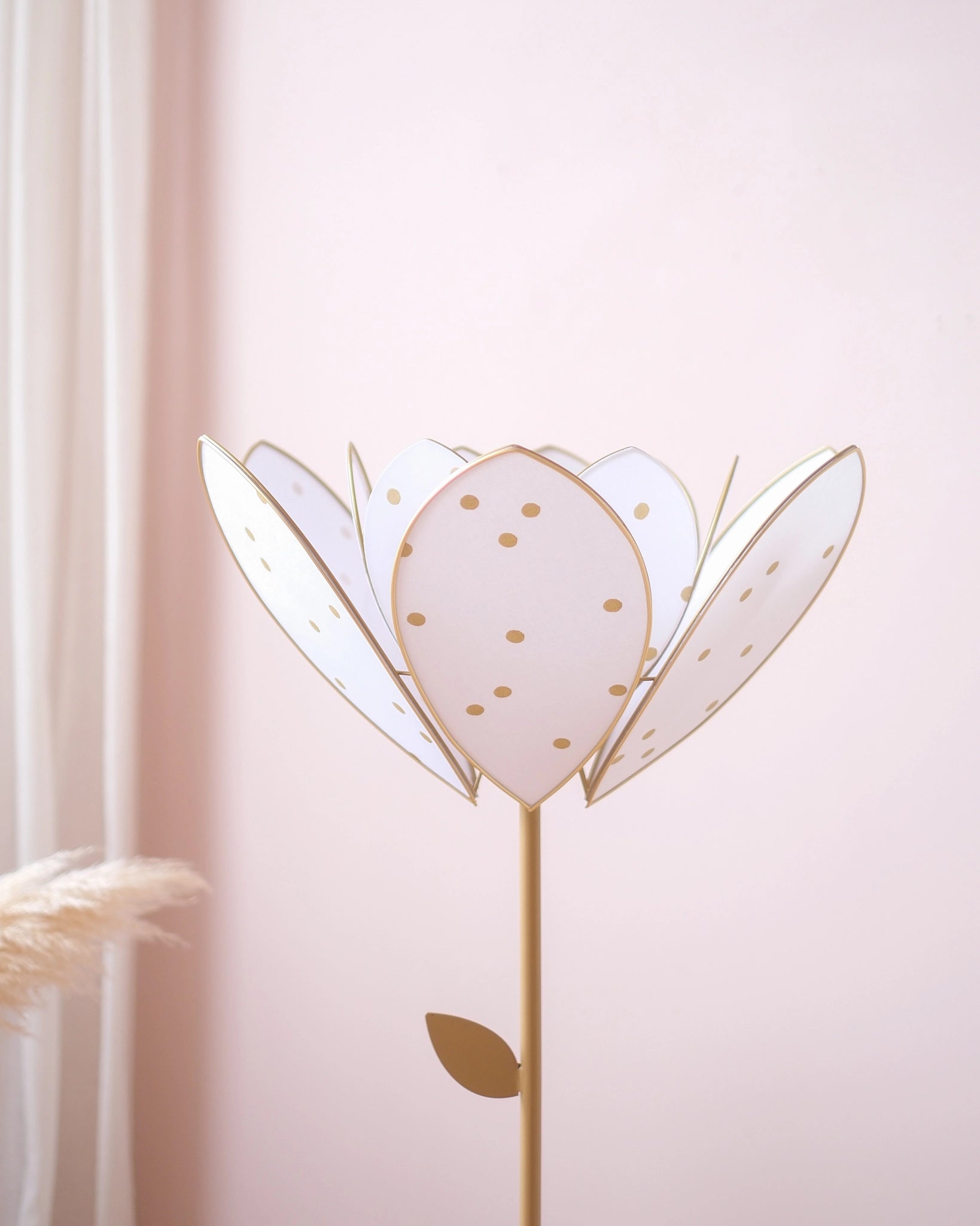Pied de lampadaire et abat-jour fleur double - Pois dorés