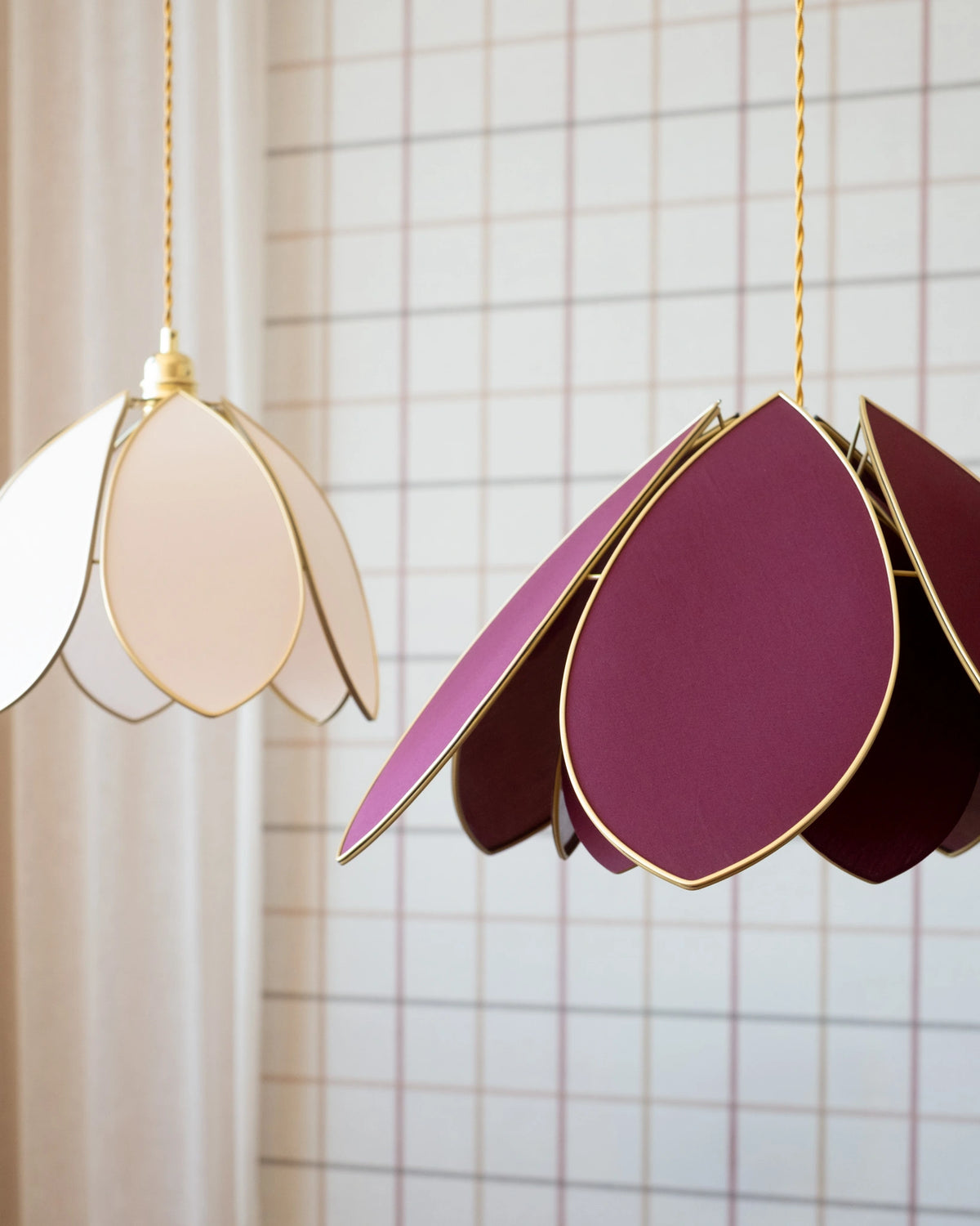 Suspension Fleur double - Aubergine et doré