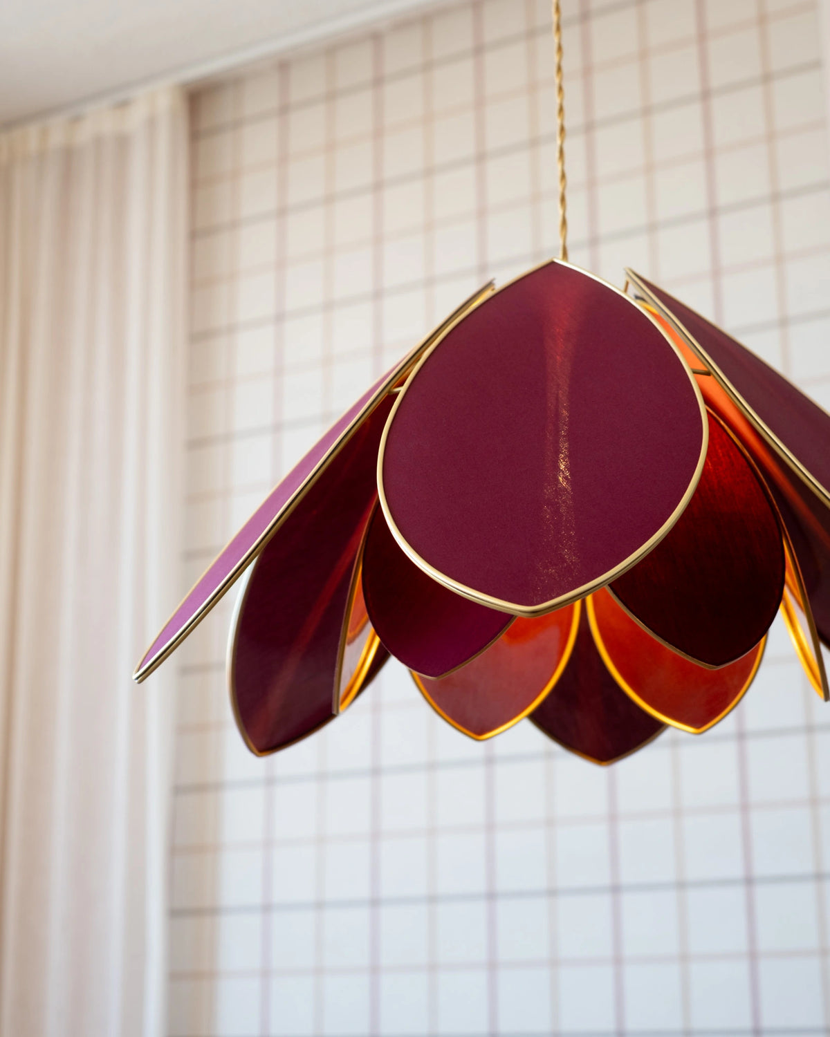 Suspension Fleur double - Aubergine et doré