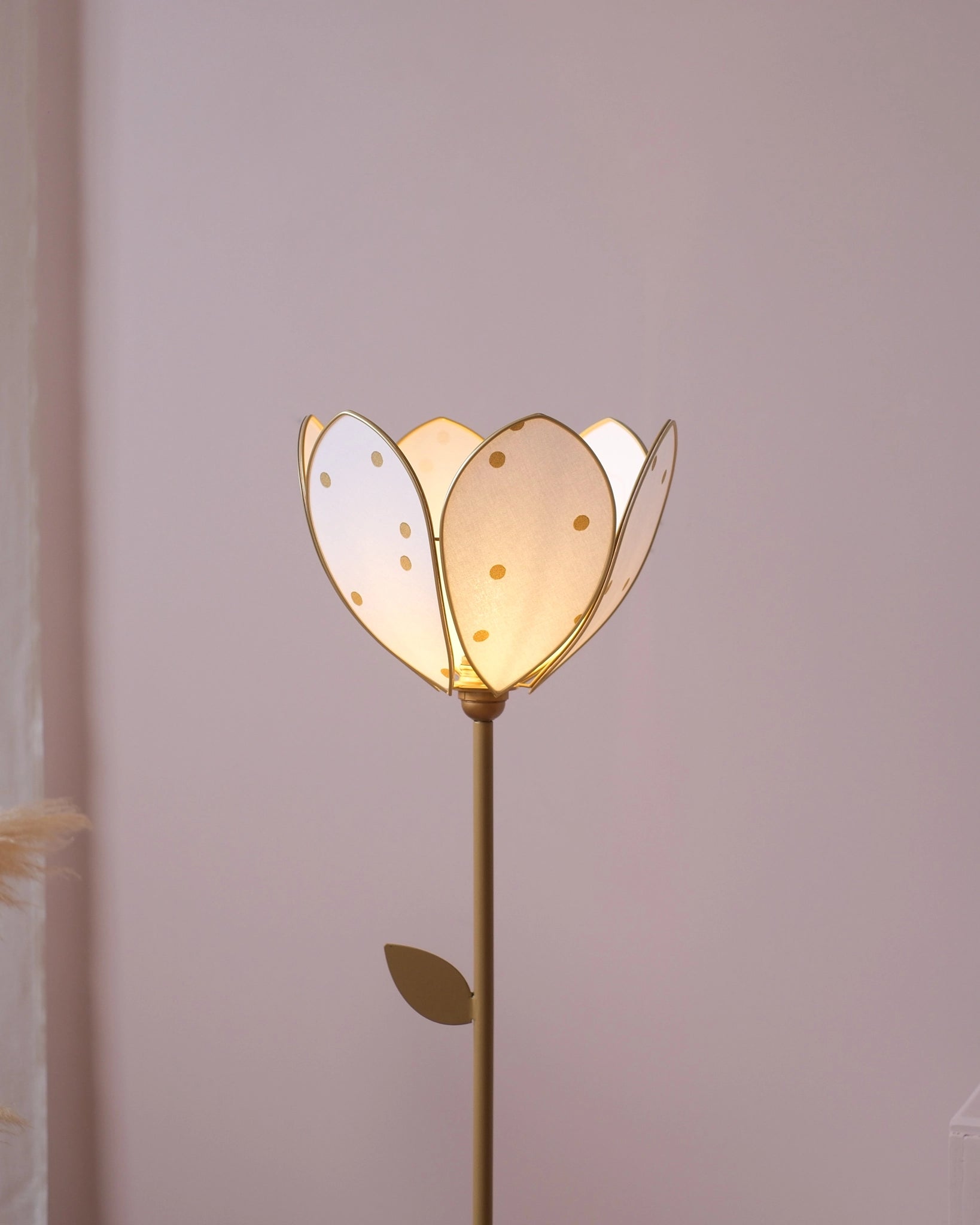 Pied de lampadaire et abat-jour fleur simple - Pois dorés