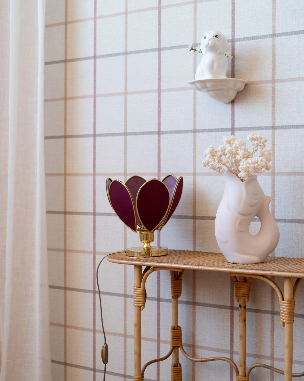 Lampe Fleur à poser - Aubergine et doré