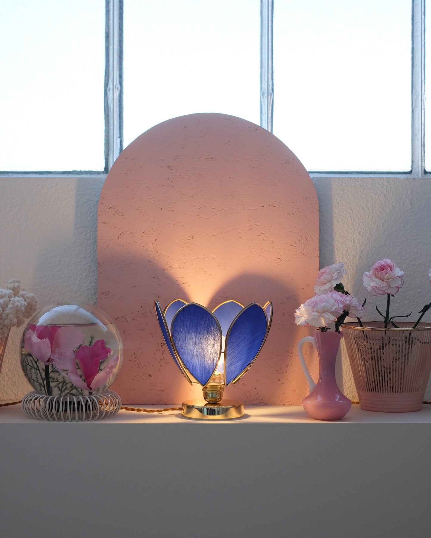 Lampe Fleur à poser - Bleu Royal et doré