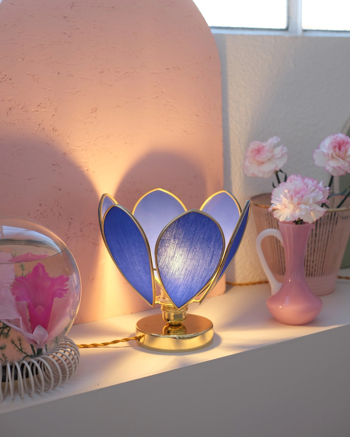 Lampe Fleur à poser - Bleu Royal et doré