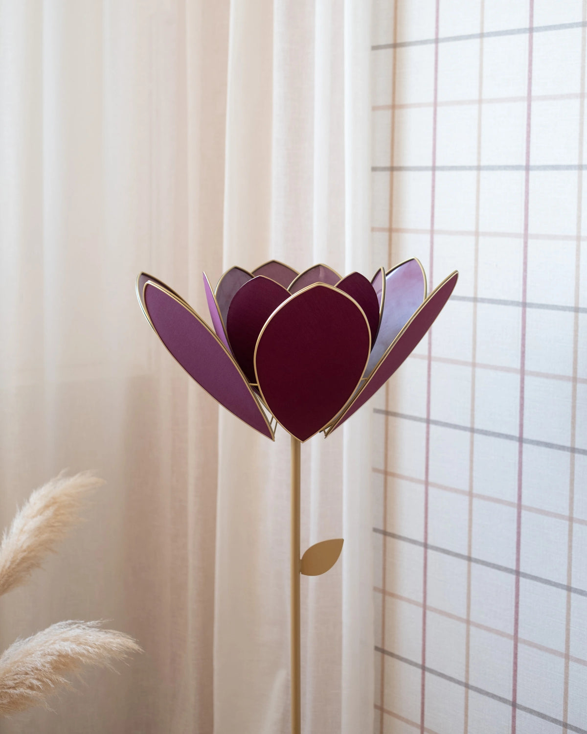 Pied de lampadaire et abat-jour fleur double - Aubergine