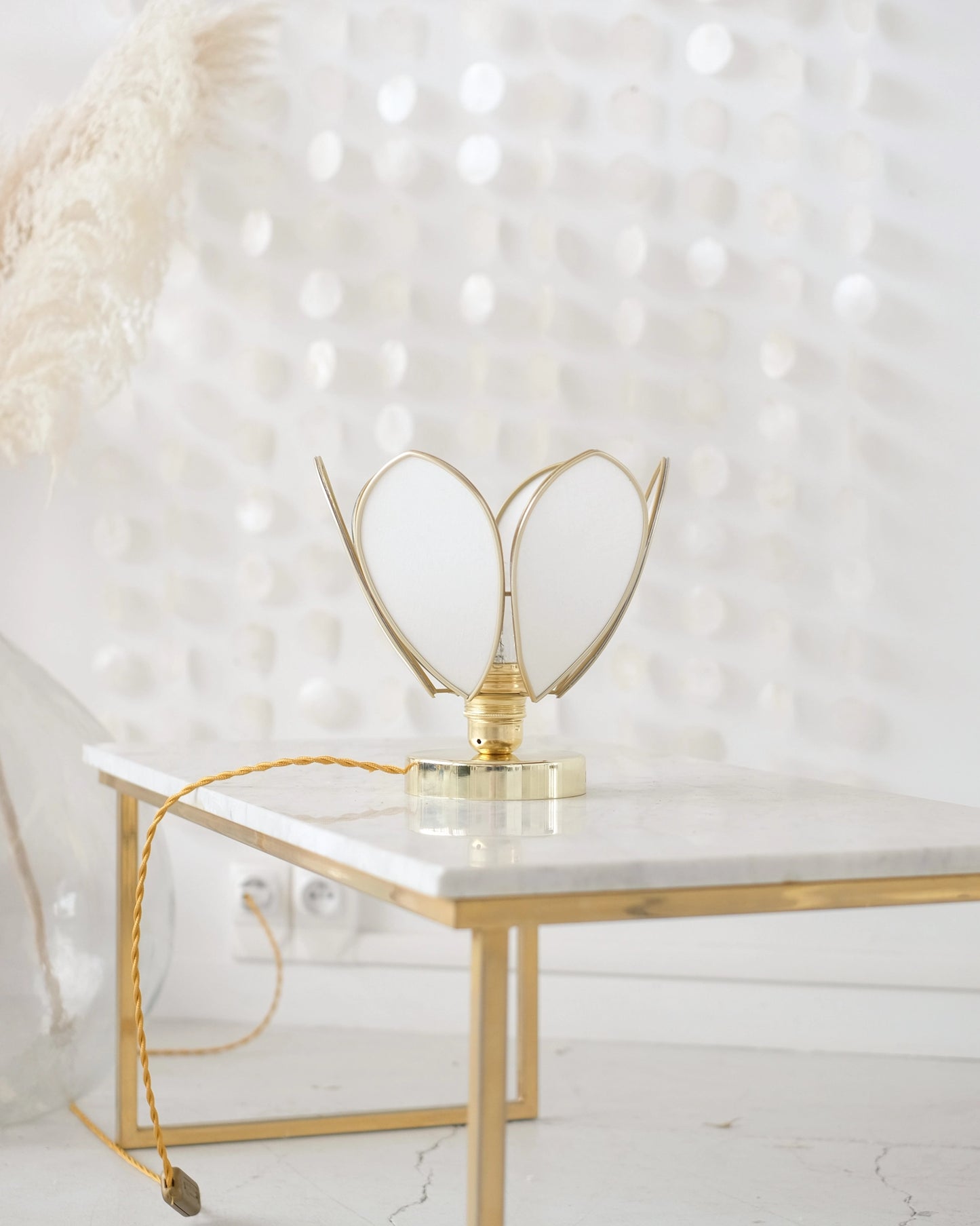 Lampe Fleur à poser - Écru et doré