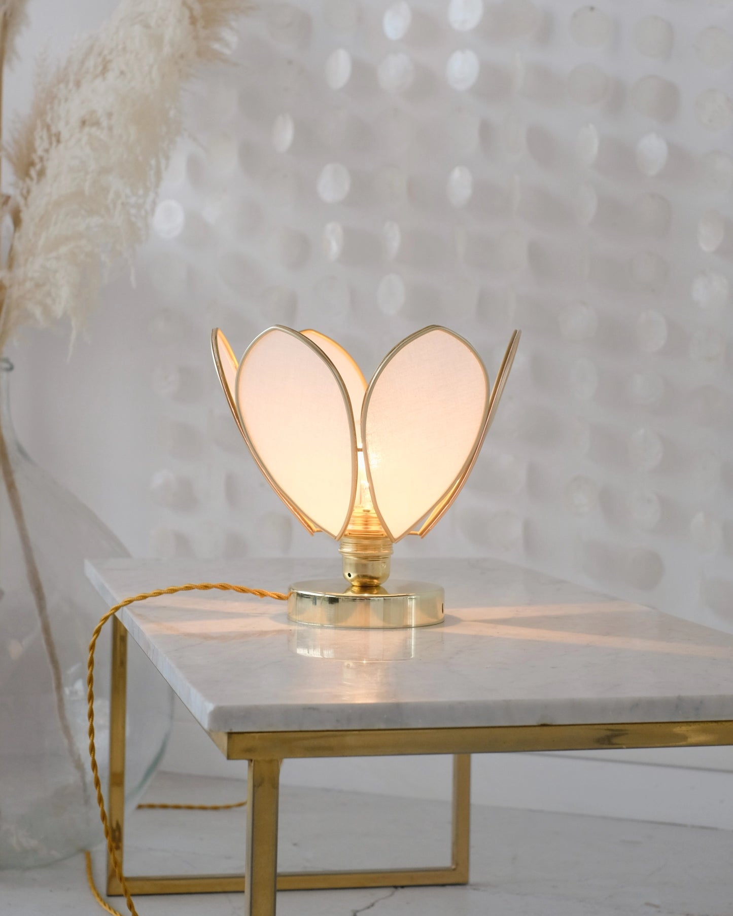 Lampe Fleur à poser - Écru et doré