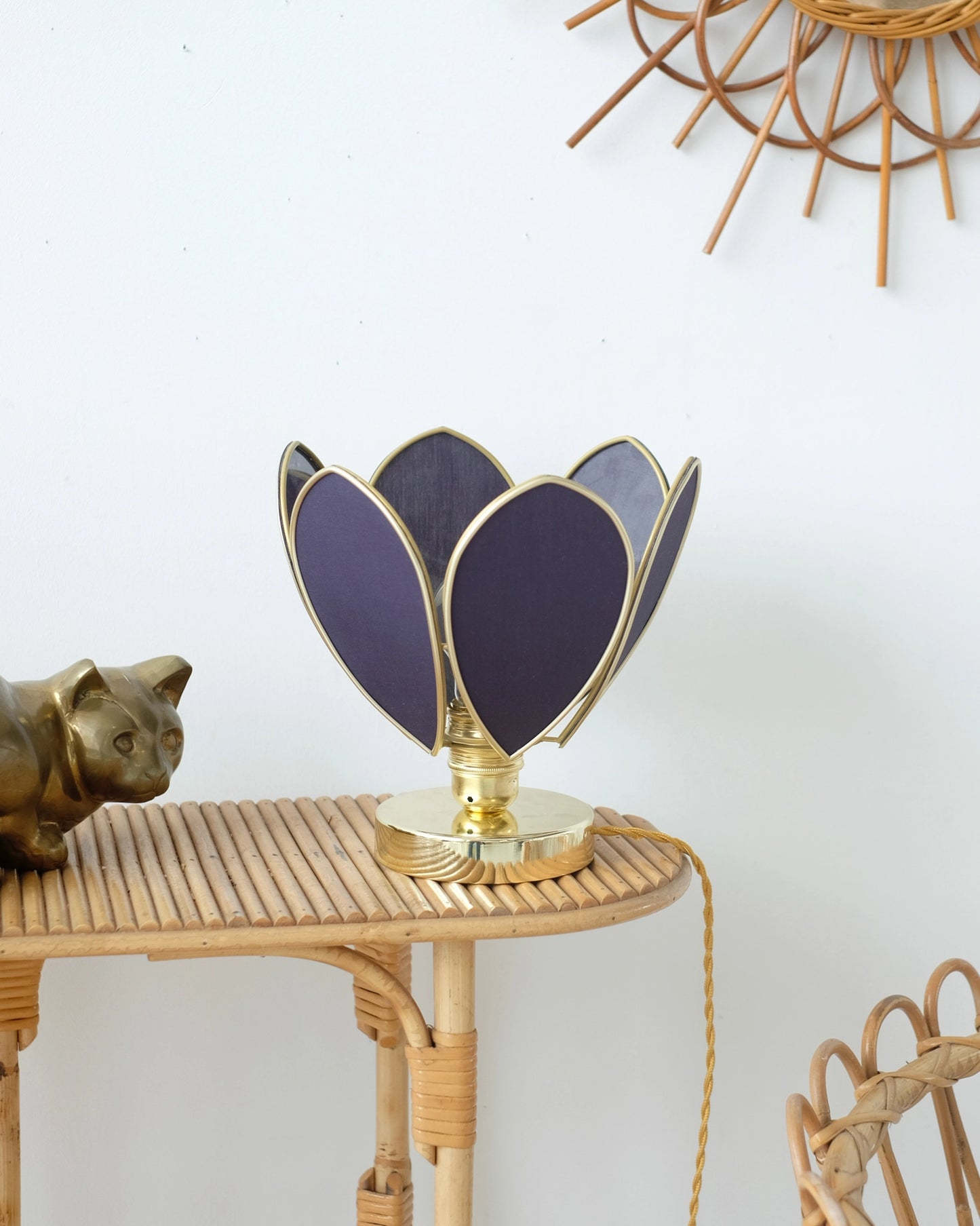 Lampe Fleur à poser - Bleu nuit et doré
