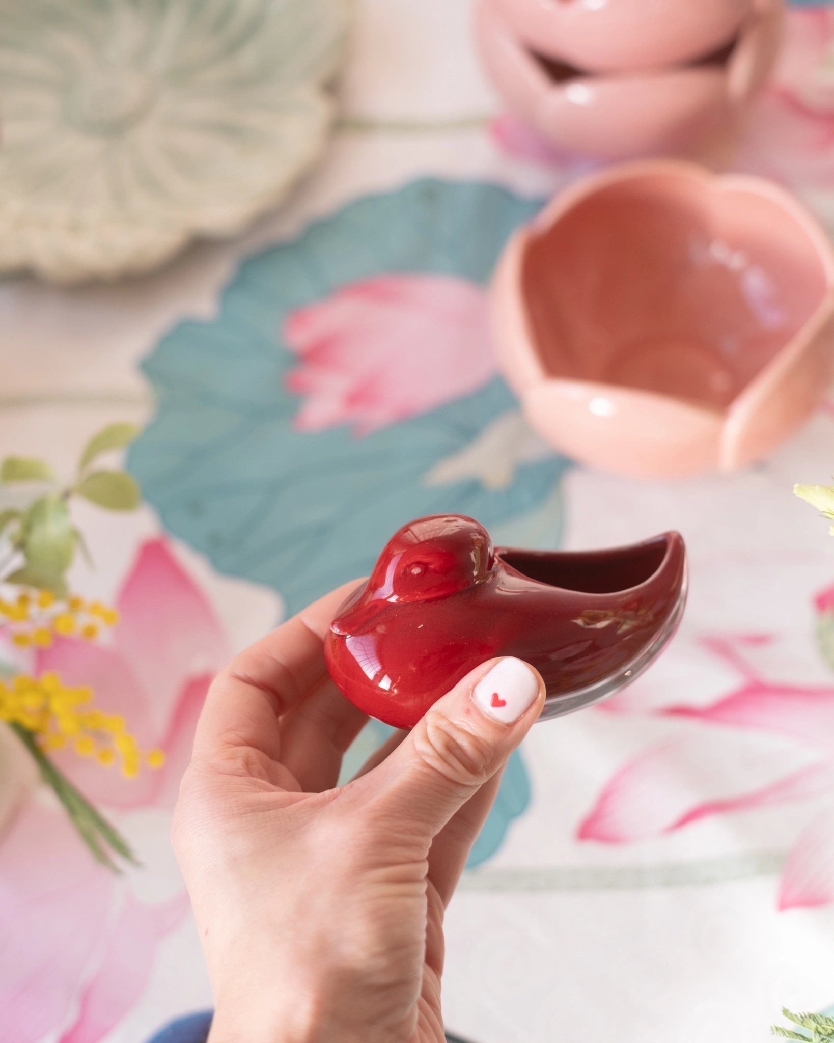 Ancien pot à condiments Canard en faïence bordeaux de Charolles - Silly & Billy