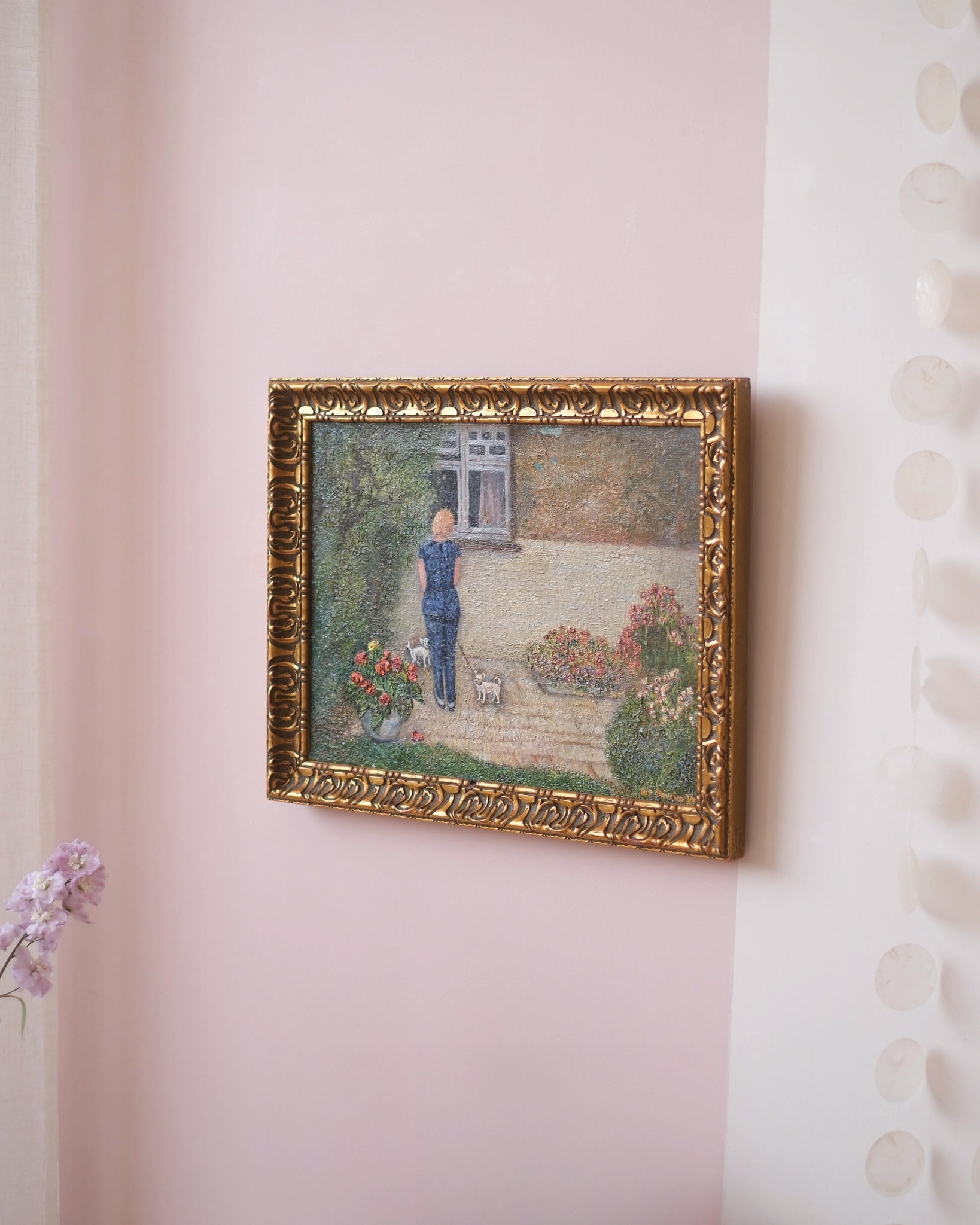 Ancienne huile sur toile - Pauline et les chihuahuas - Silly & Billy
