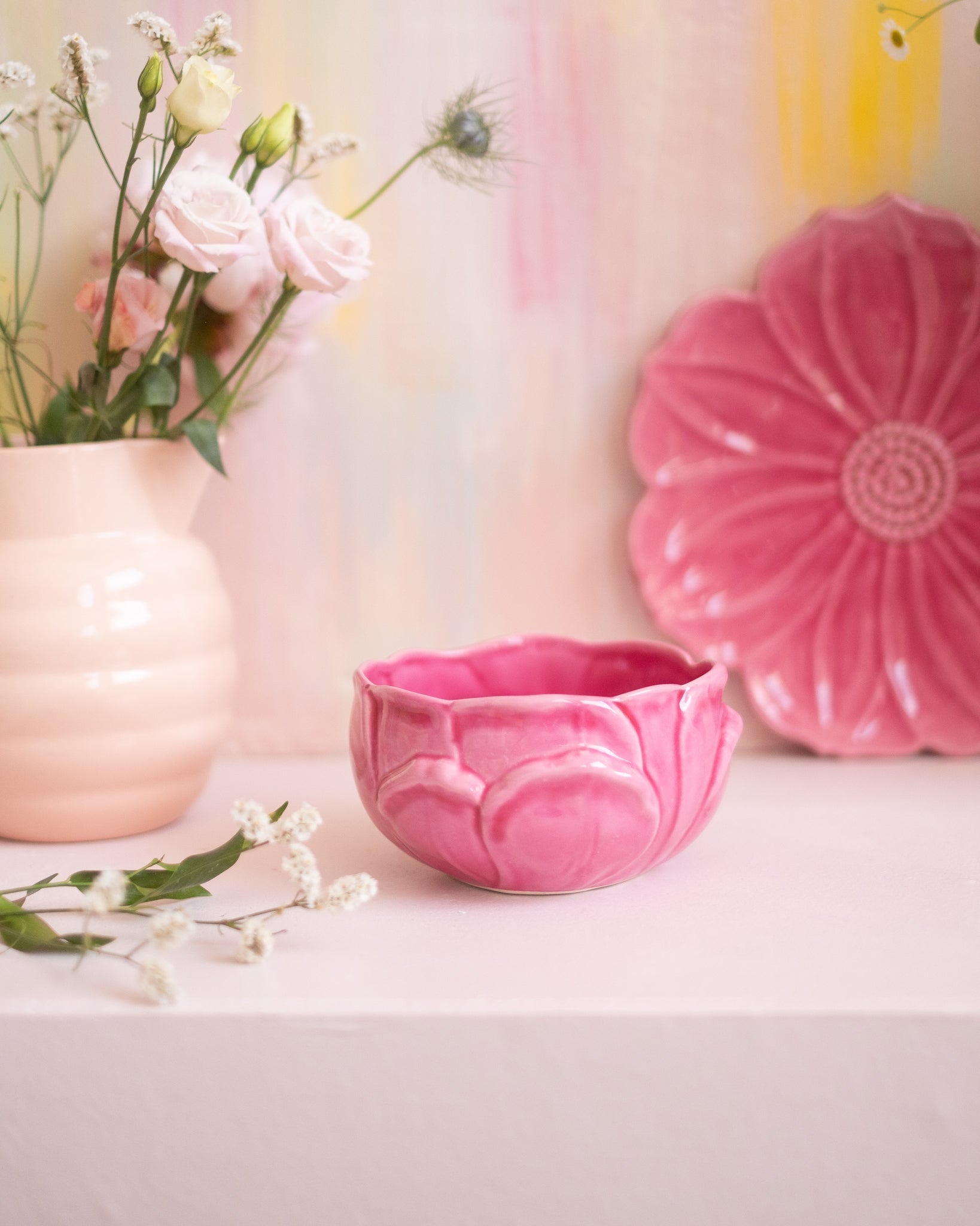 Ensemble coupe et assiette en faïence rose de Vallauris - Silly & Billy