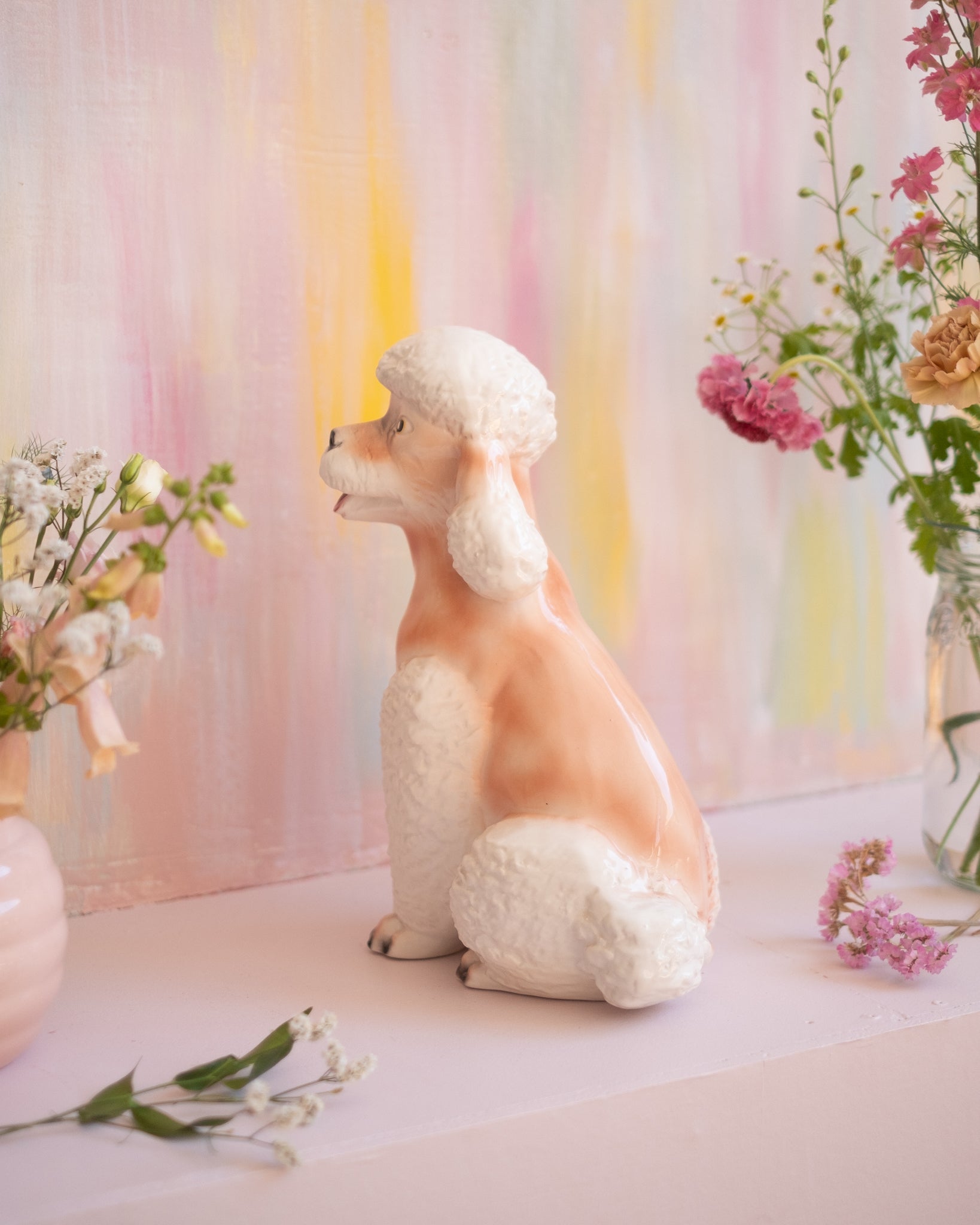 Grande sculpture de caniche en faïence italienne - Silly & Billy