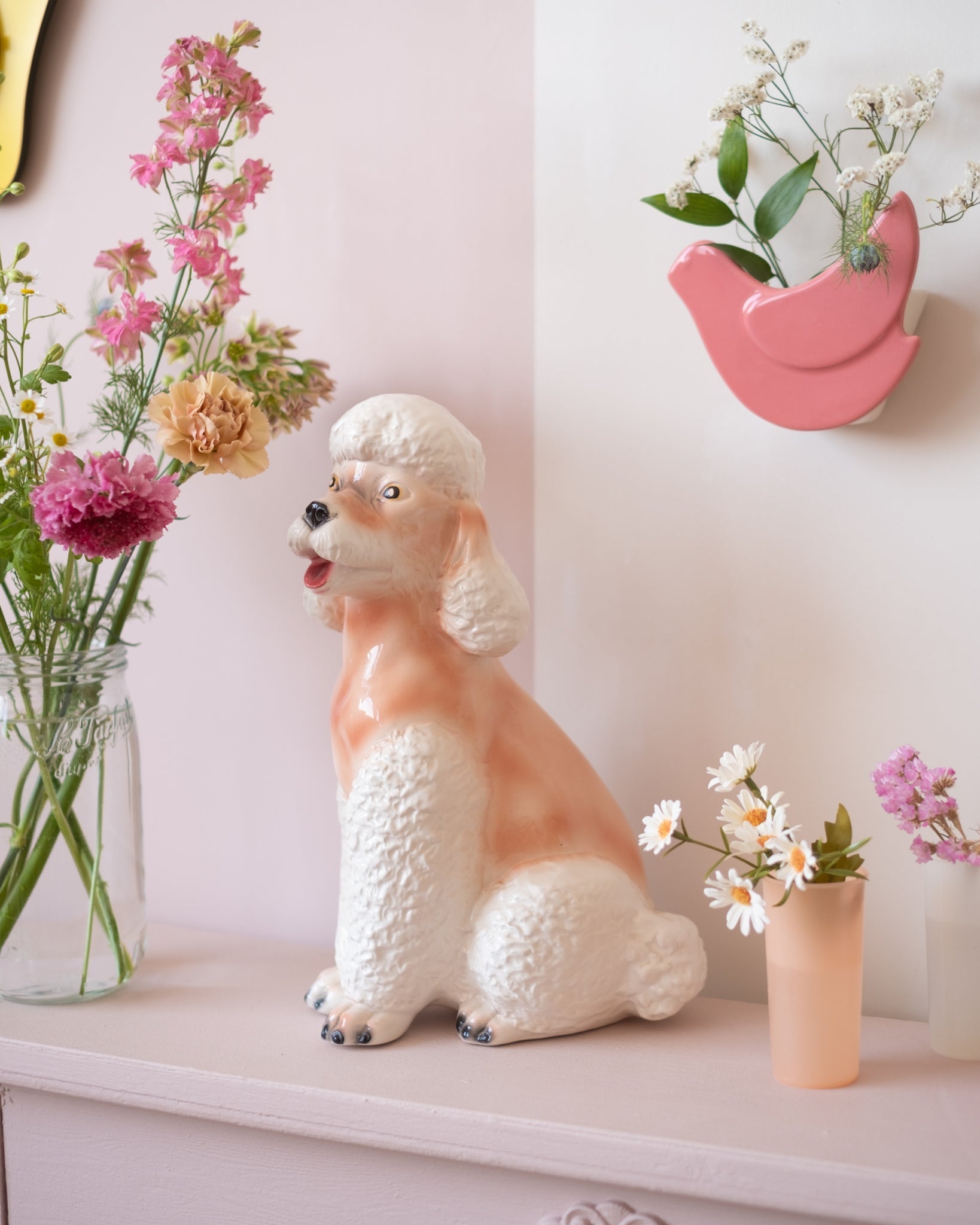 Grande sculpture de caniche en faïence italienne - Silly & Billy