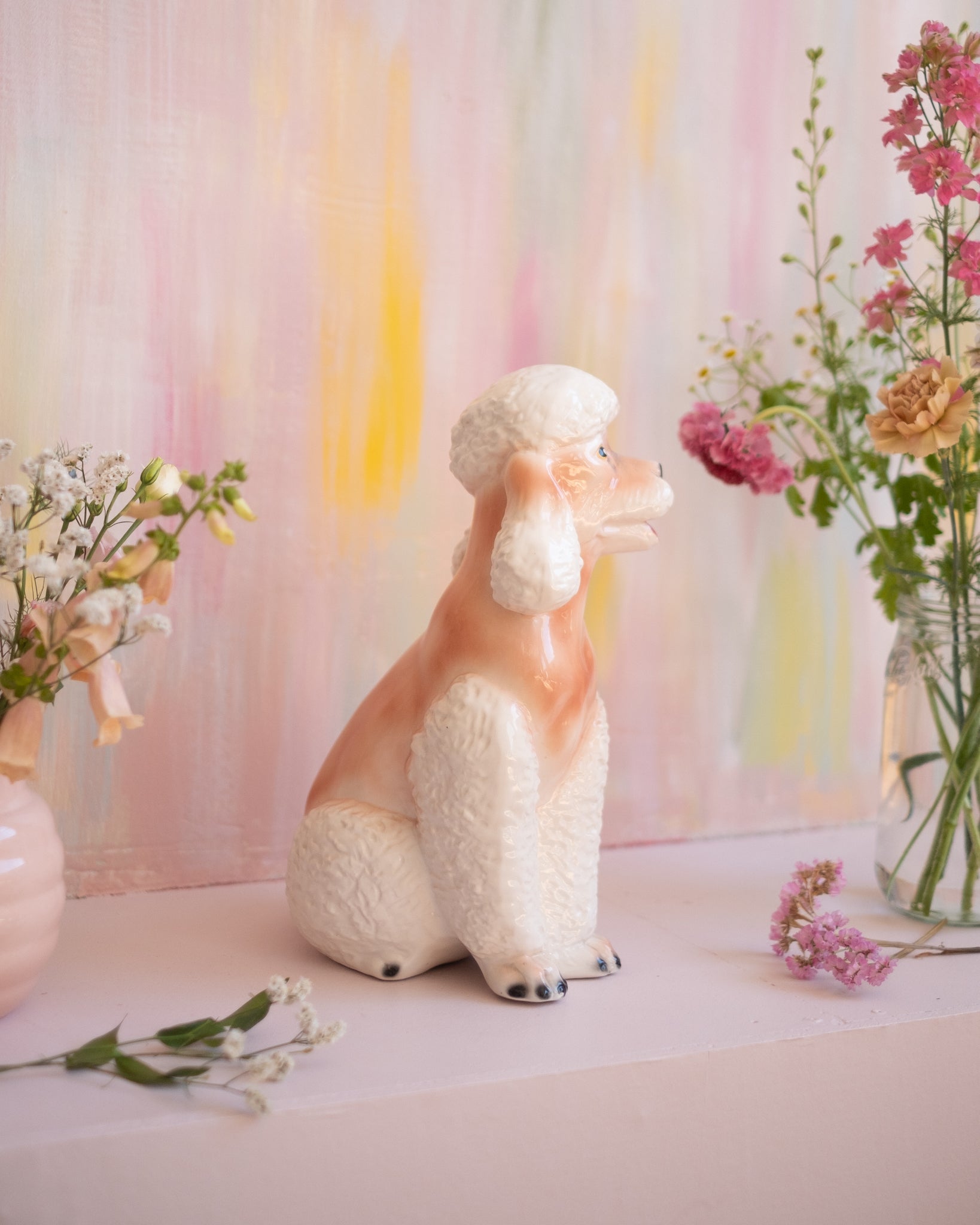 Grande sculpture de caniche en faïence italienne - Silly & Billy