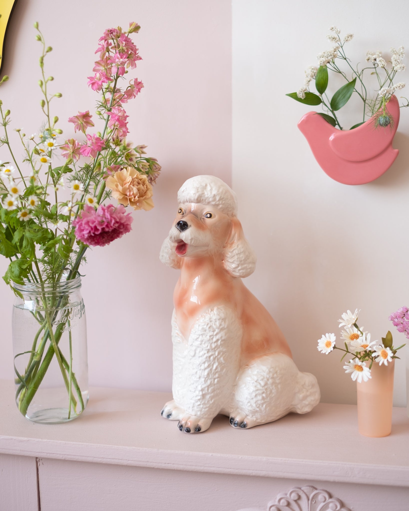 Grande sculpture de caniche en faïence italienne - Silly & Billy