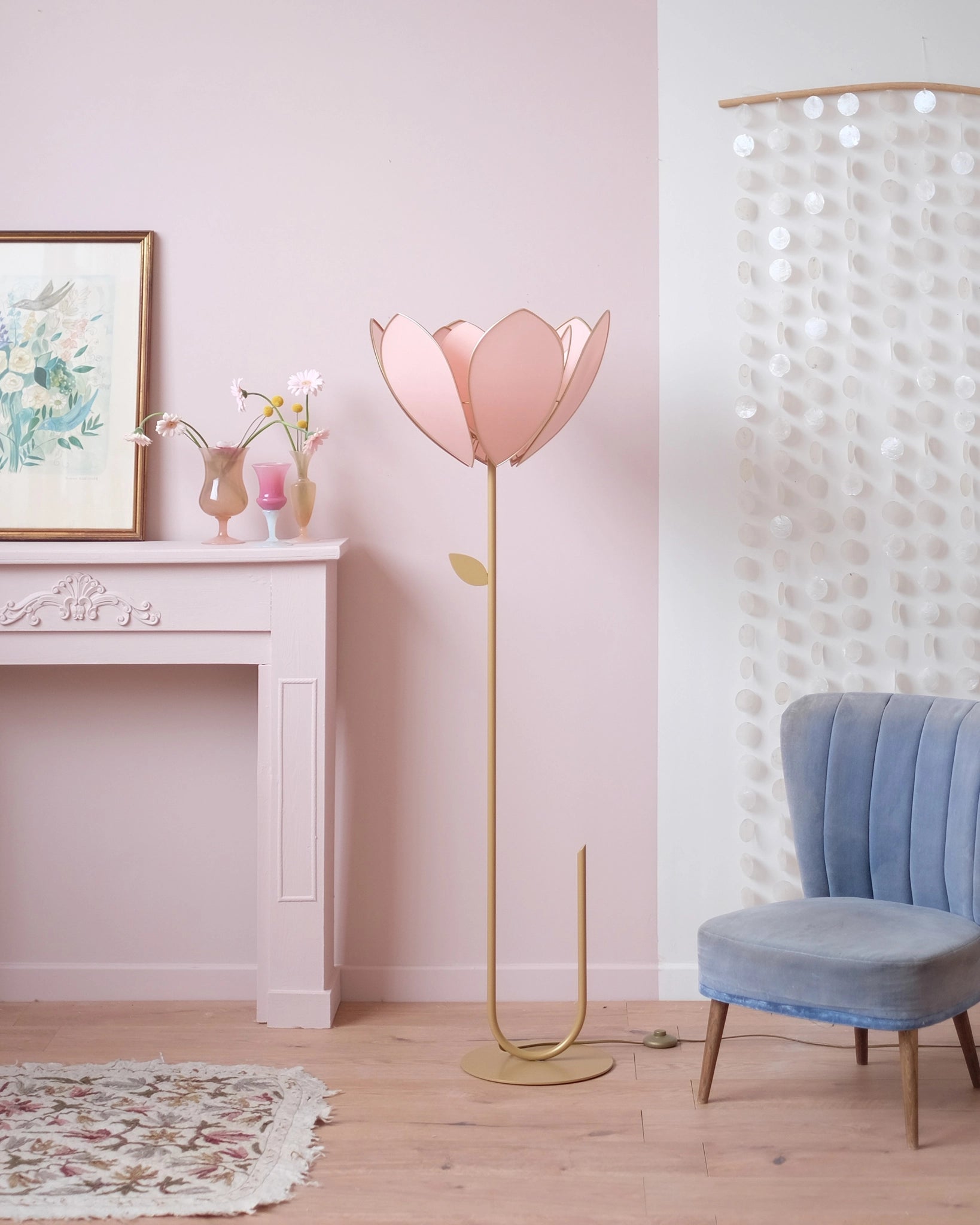 Pied de lampadaire et abat - jour fleur double - Blush - Silly & Billy