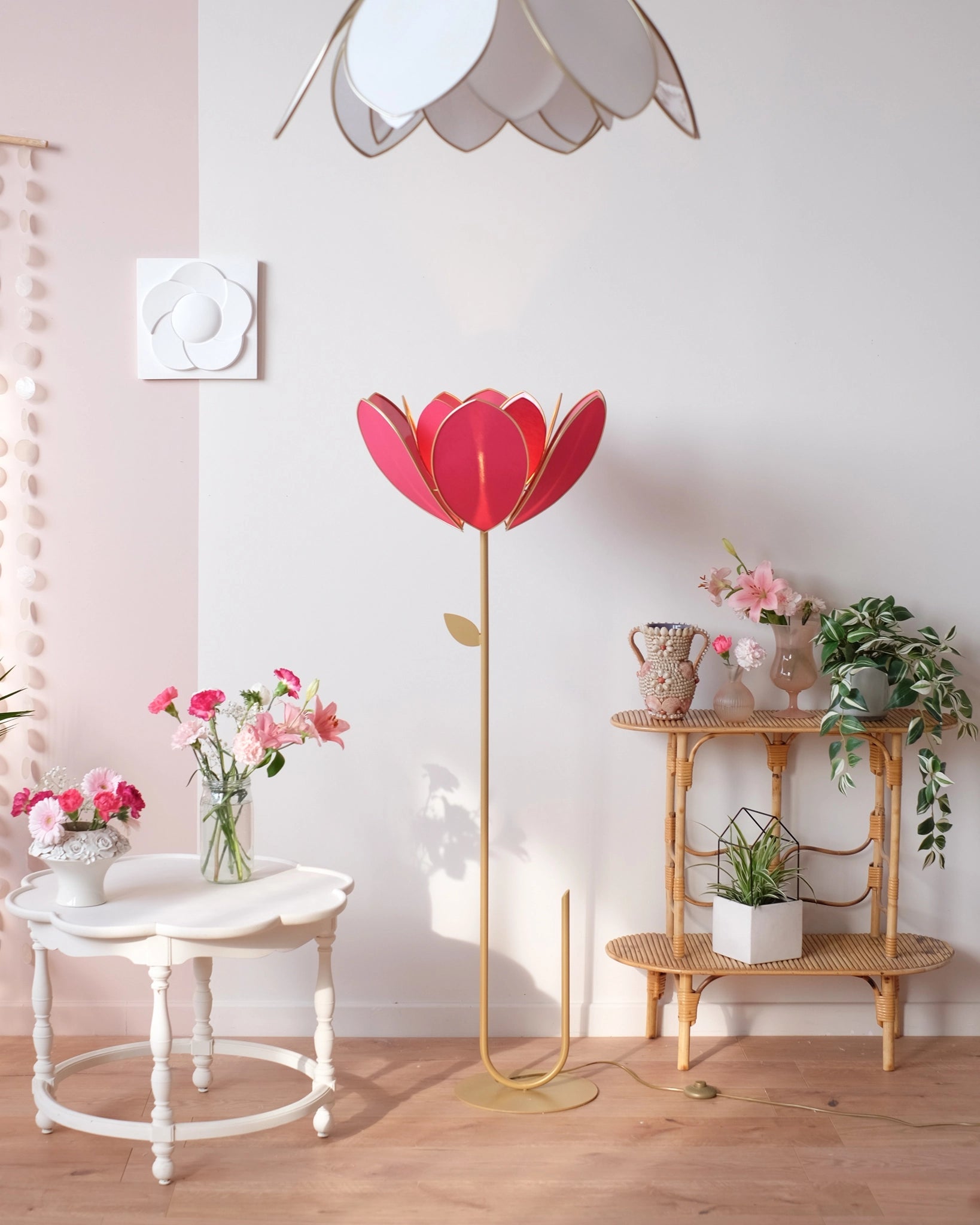 Pied de lampadaire et abat - jour fleur double - Rose des bois - Silly & Billy