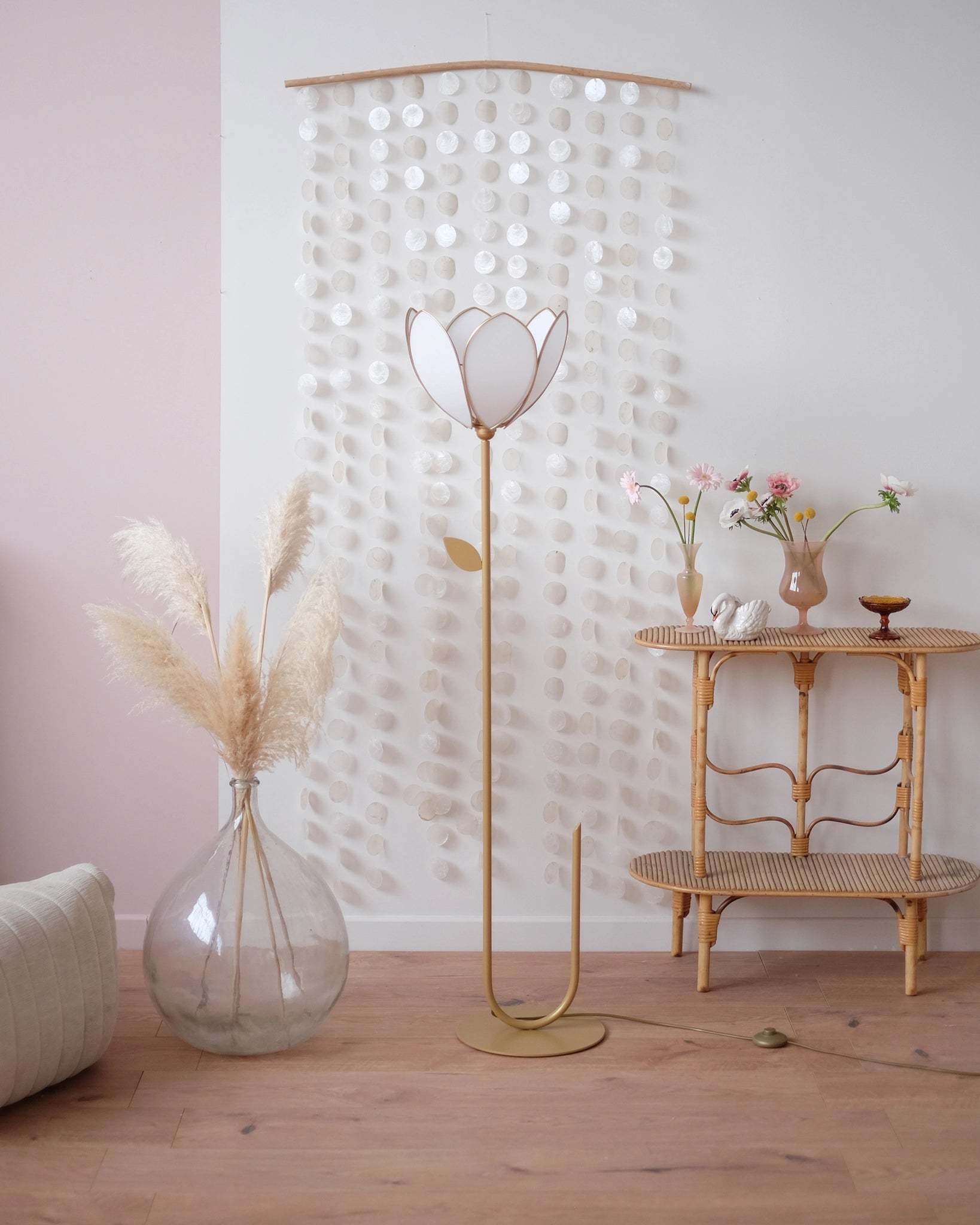 Pied de lampadaire et abat - jour fleur simple - Écru - Silly & Billy