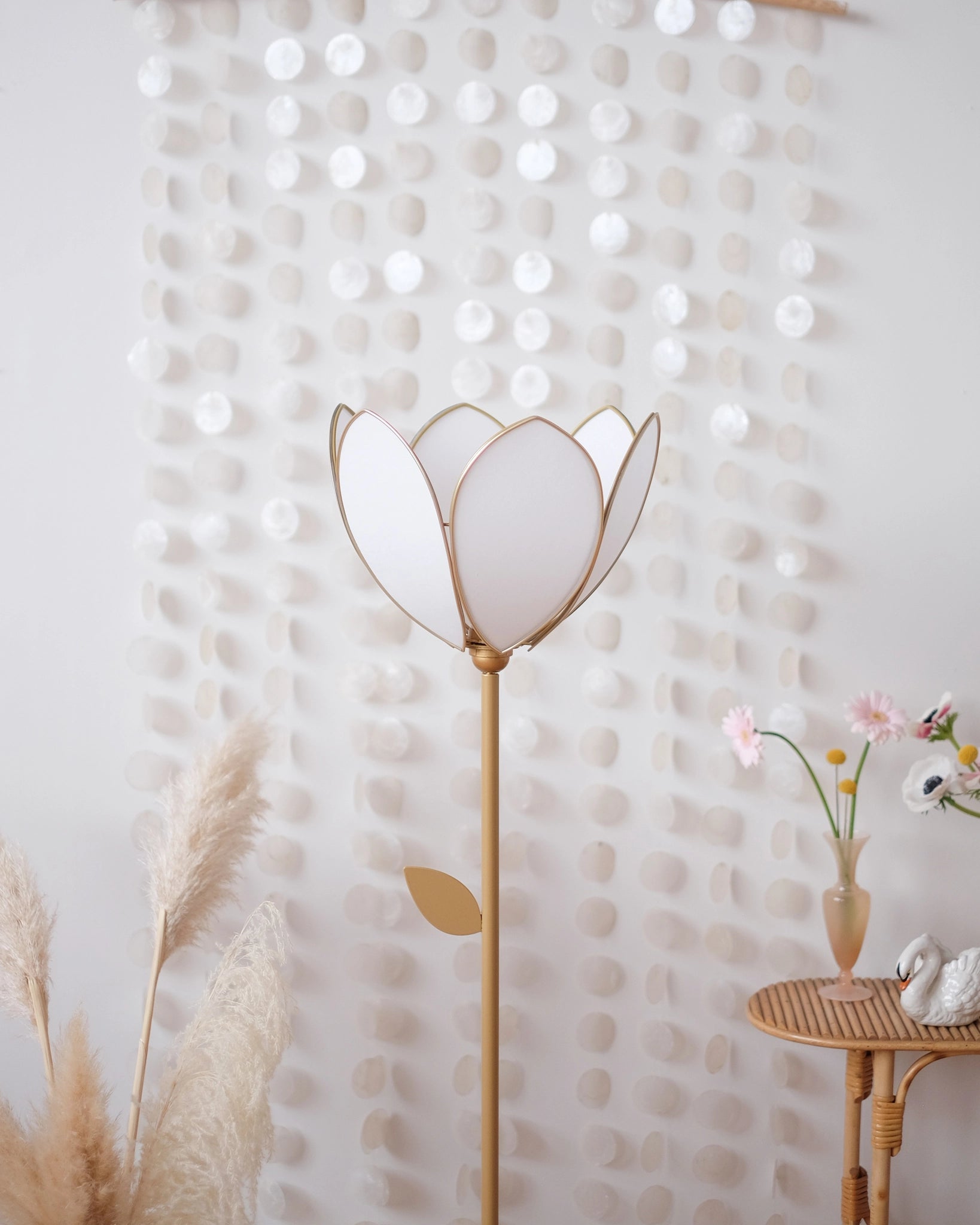 Pied de lampadaire et abat - jour fleur simple - Écru - Silly & Billy