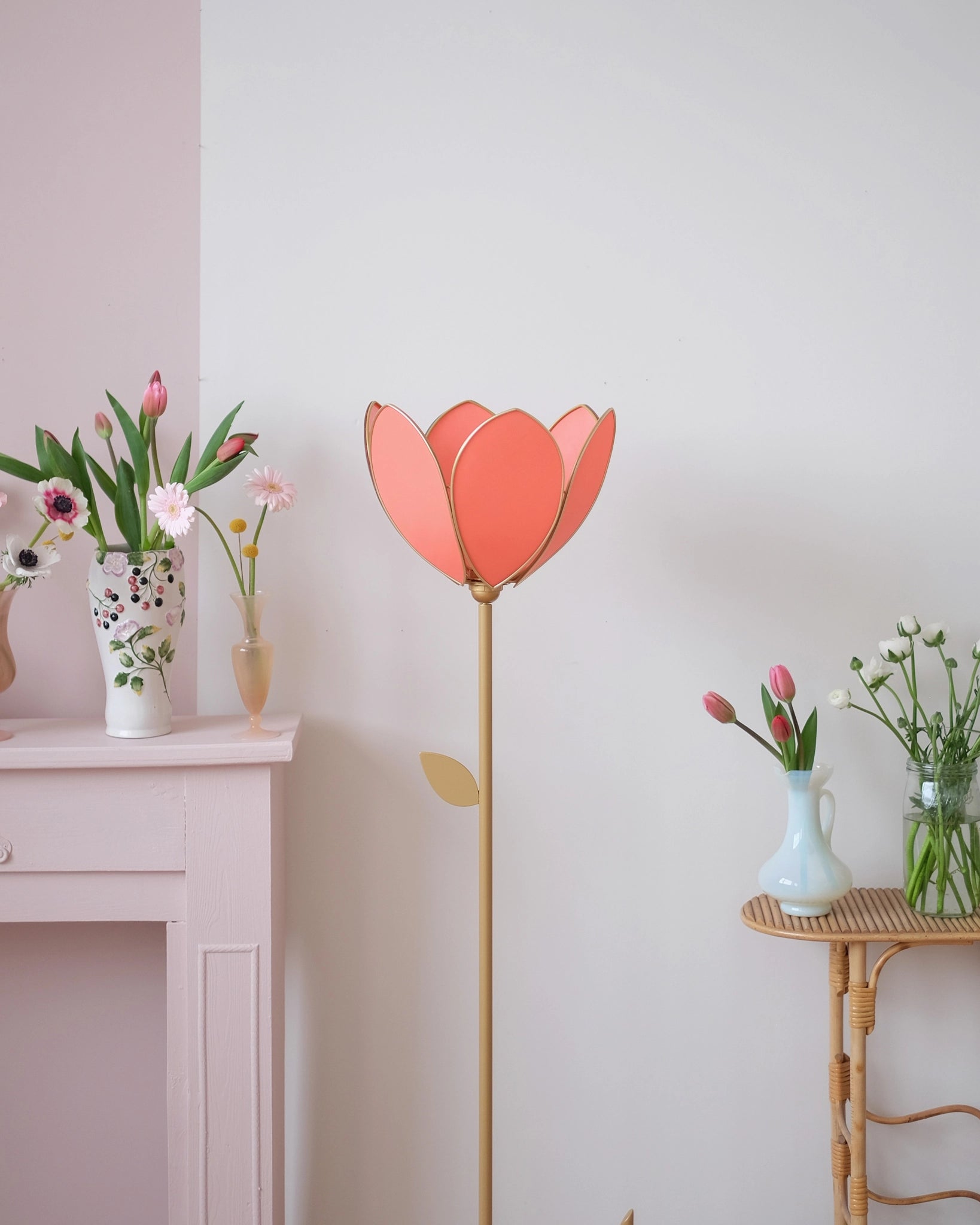 Pied de lampadaire et abat - jour fleur simple - Pamplemousse - Silly & Billy