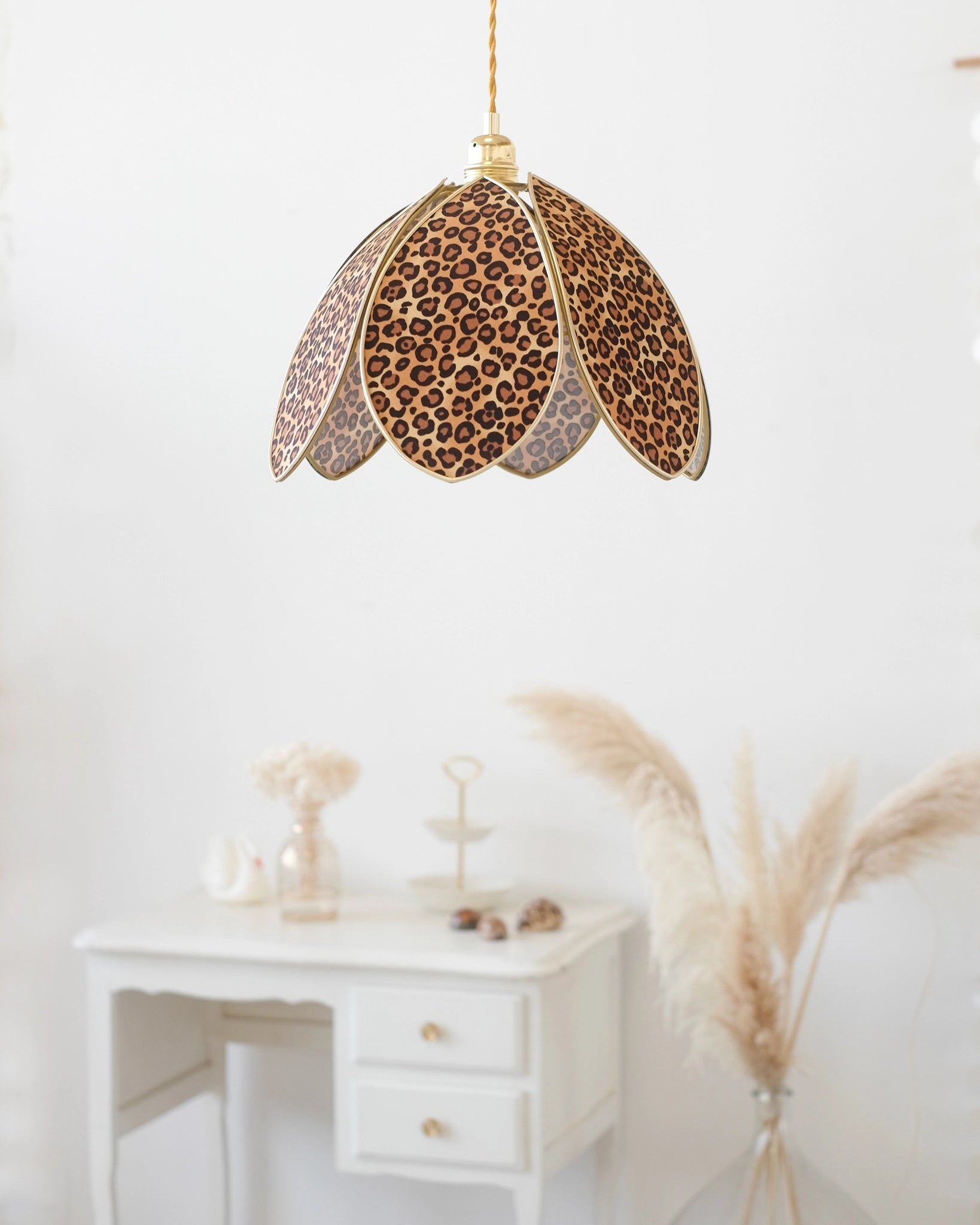 Suspension Fleur simple - Léopard et doré - Silly & Billy