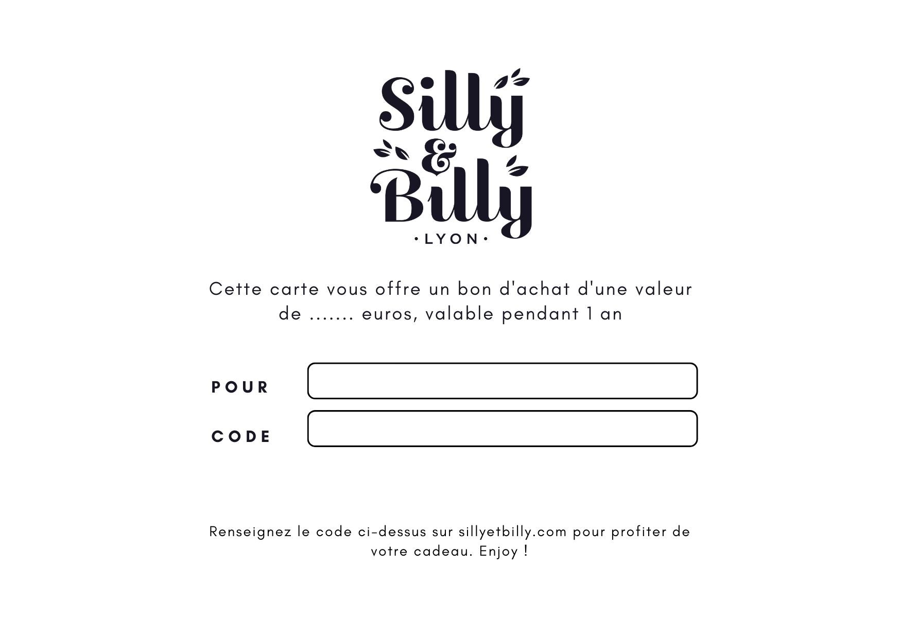 Carte - cadeau - Silly & Billy